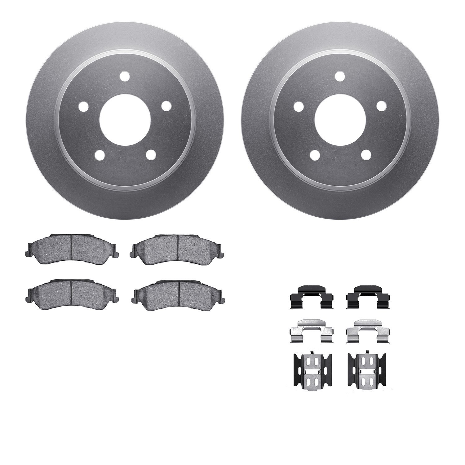 4512-48105 Geospec Brake Rotors w/5000 Advanced Brake Pads Kit & Hardware, 1997-2005 GM, Position: Rear