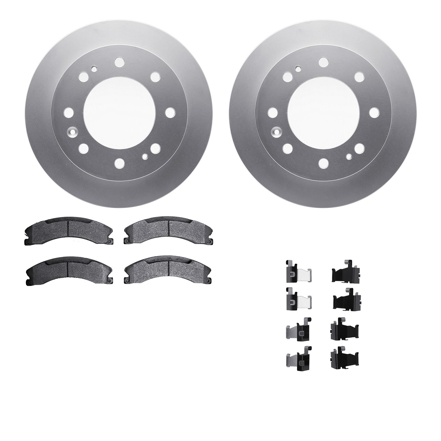 4512-48141 Geospec Brake Rotors w/5000 Advanced Brake Pads Kit & Hardware, 2011-2019 GM, Position: Front