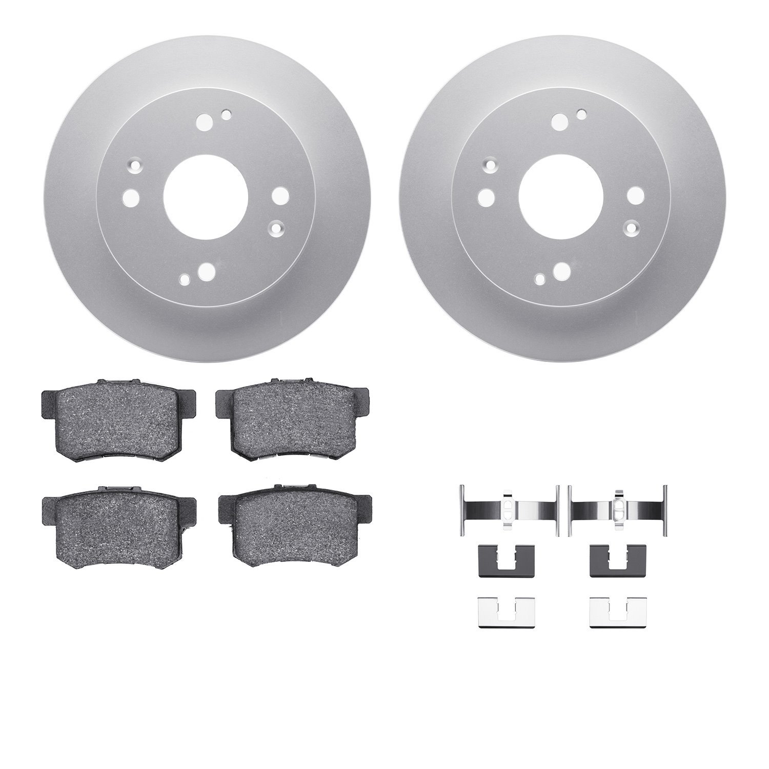 4512-59114 Geospec Brake Rotors w/5000 Advanced Brake Pads Kit & Hardware, 1997-1997 Acura/Honda, Position: Rear