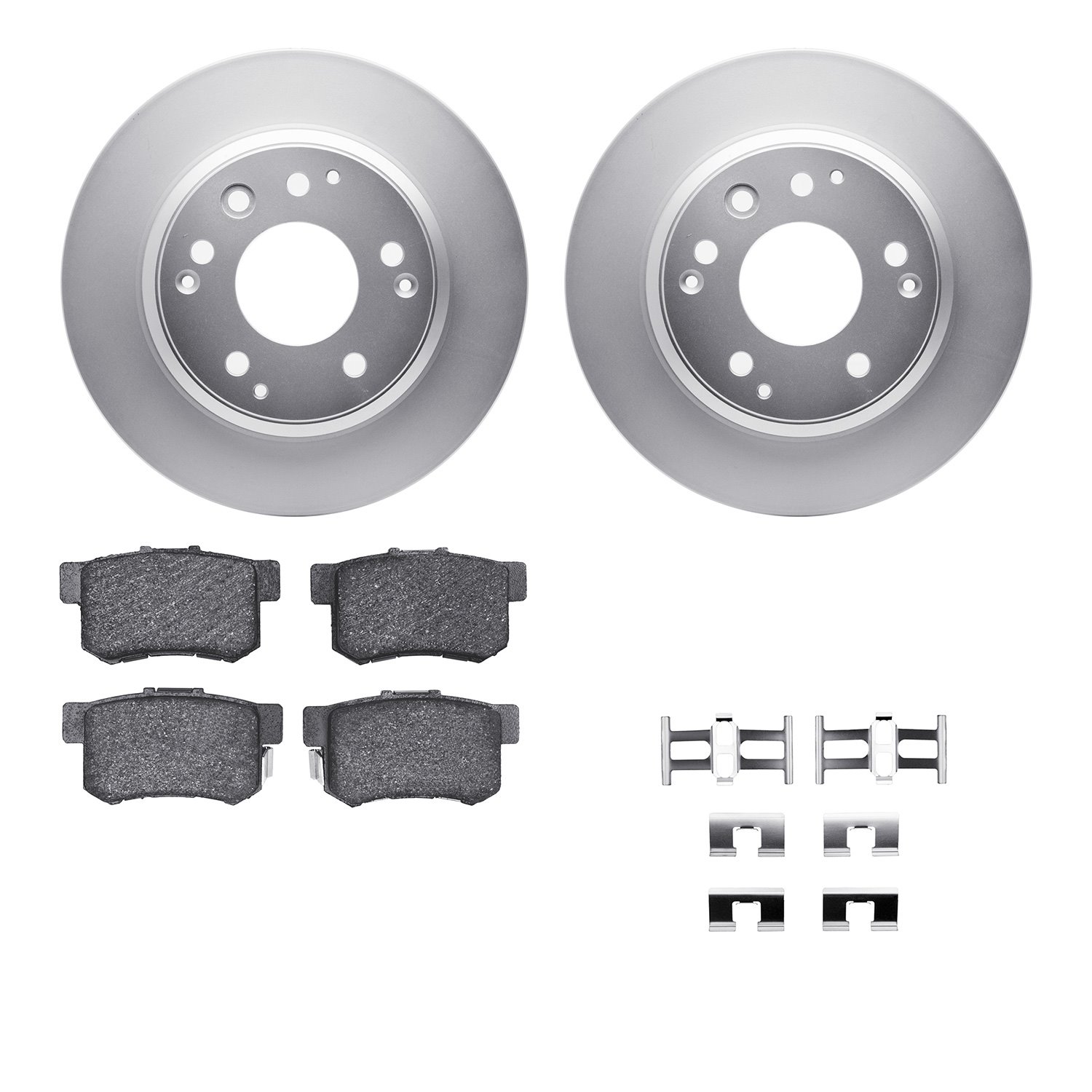 4512-59146 Geospec Brake Rotors w/5000 Advanced Brake Pads Kit & Hardware, 1995-1998 Acura/Honda, Position: Rear