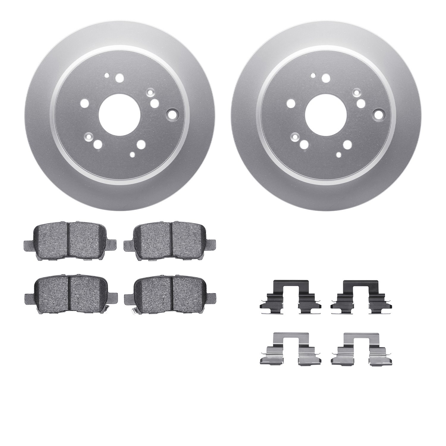 4512-59165 Geospec Brake Rotors w/5000 Advanced Brake Pads Kit & Hardware, 2002-2004 Acura/Honda, Position: Rear