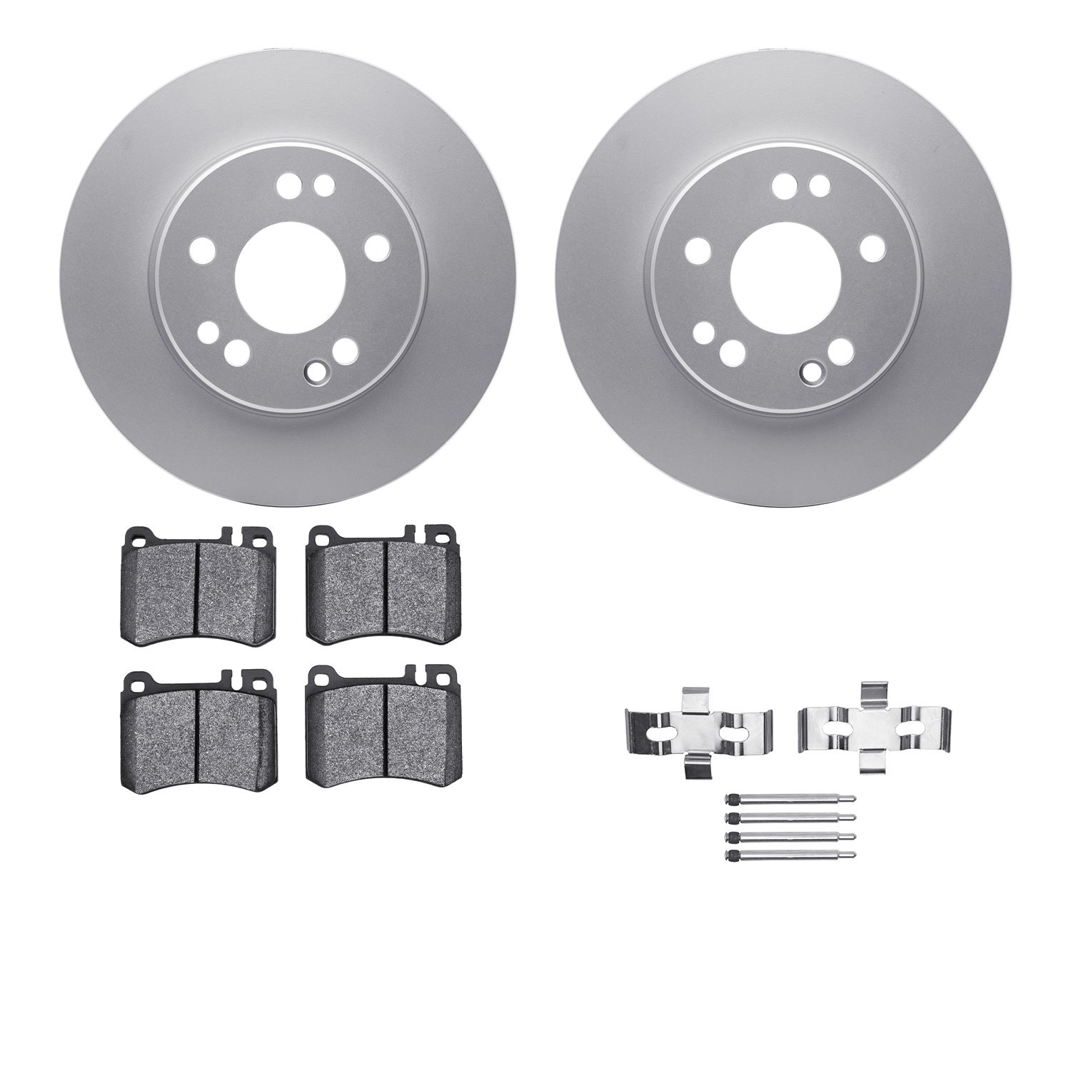 4512-63130 Geospec Brake Rotors w/5000 Advanced Brake Pads Kit & Hardware, 1986-1989 Mercedes-Benz, Position: Front