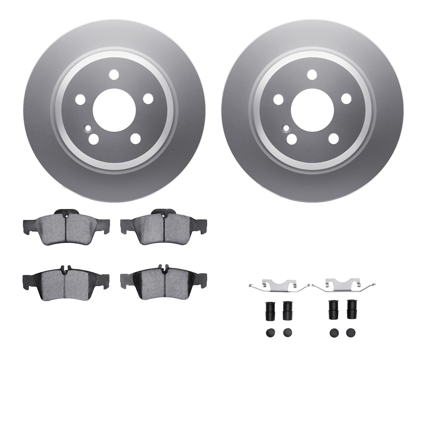 4512-63160 Geospec Brake Rotors w/5000 Advanced Brake Pads Kit & Hardware, 2010-2017 Mercedes-Benz, Position: Rear