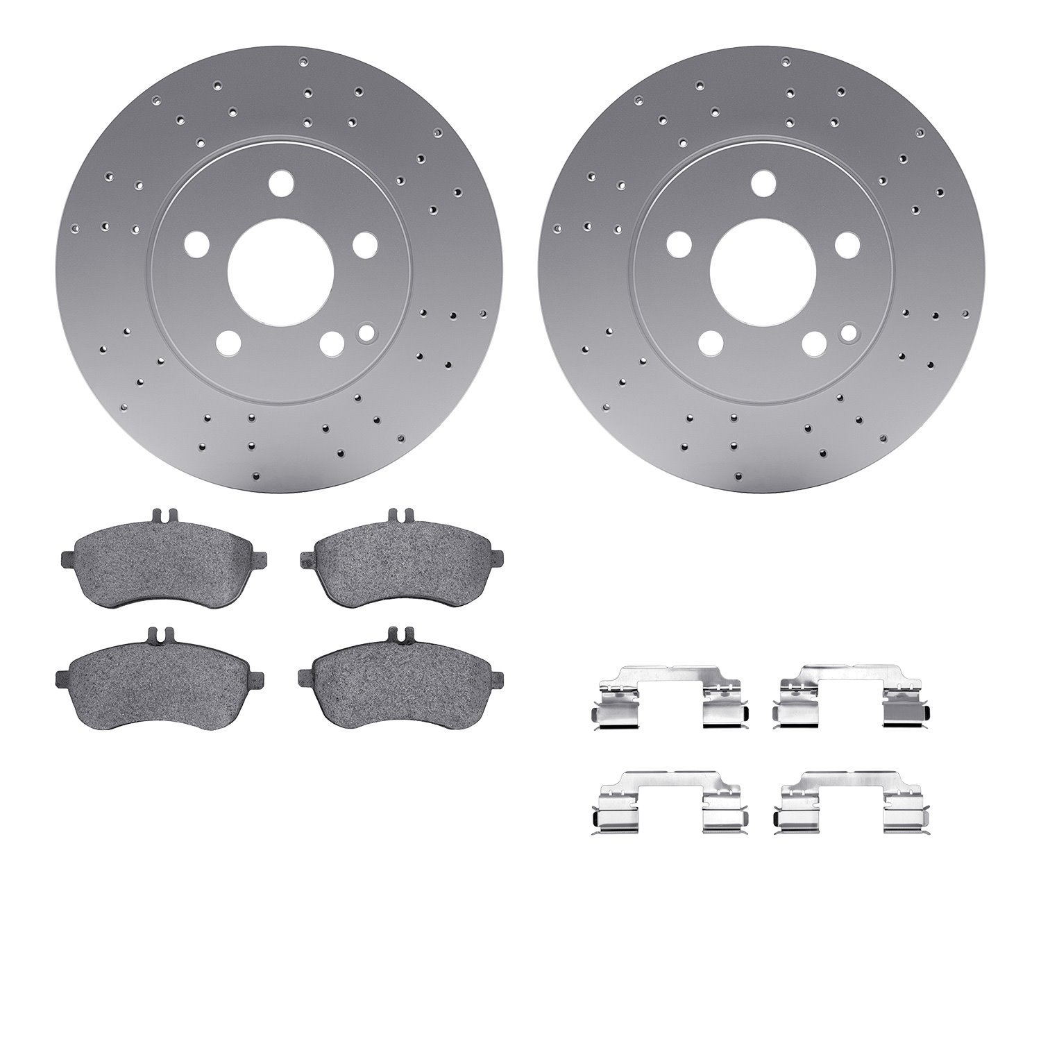 4512-63182 Geospec Brake Rotors w/5000 Advanced Brake Pads Kit & Hardware, 2008-2015 Mercedes-Benz, Position: Front