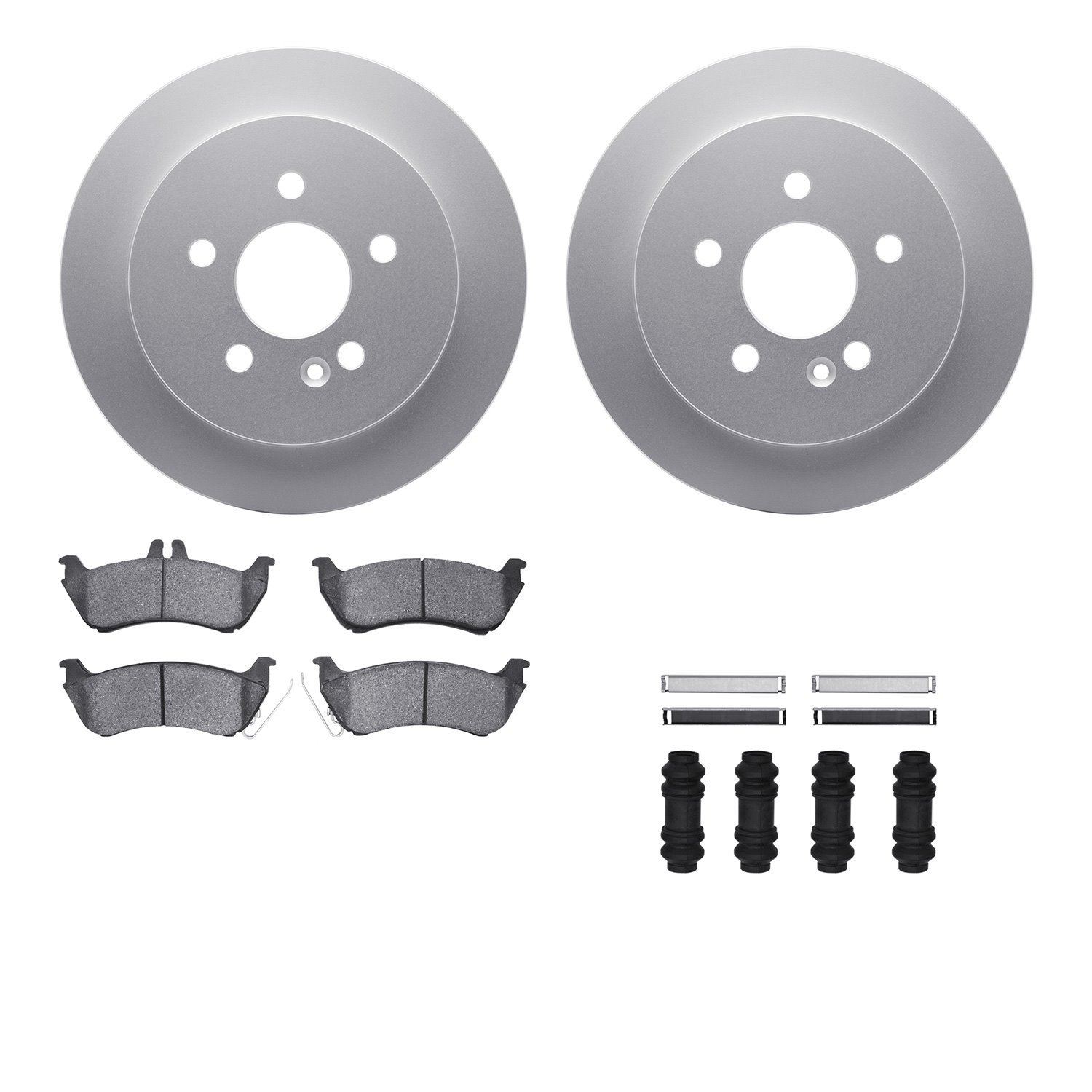 4512-63208 Geospec Brake Rotors w/5000 Advanced Brake Pads Kit & Hardware, 1998-2005 Mercedes-Benz, Position: Rear