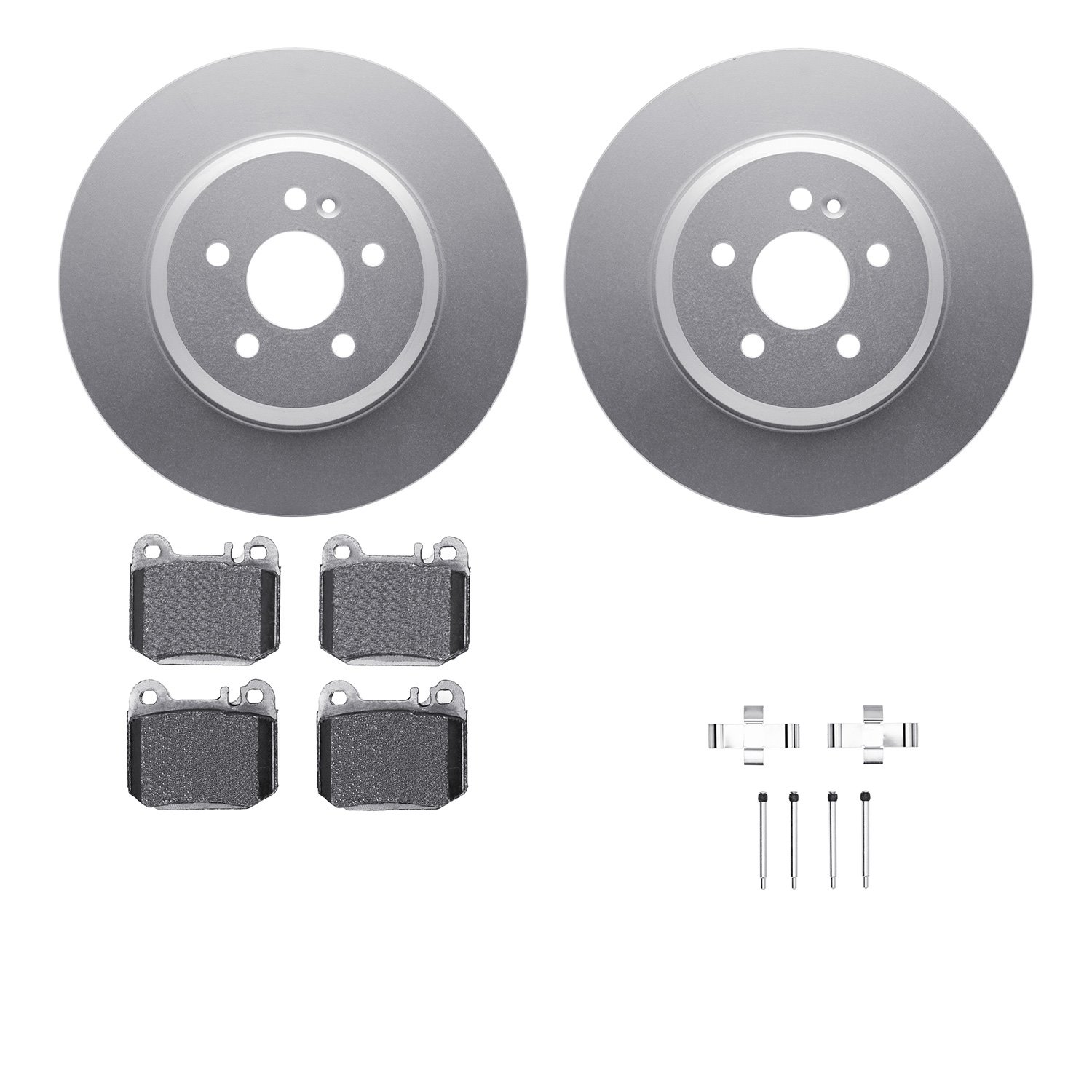 4512-63211 Geospec Brake Rotors w/5000 Advanced Brake Pads Kit & Hardware, 2000-2005 Mercedes-Benz, Position: Rear