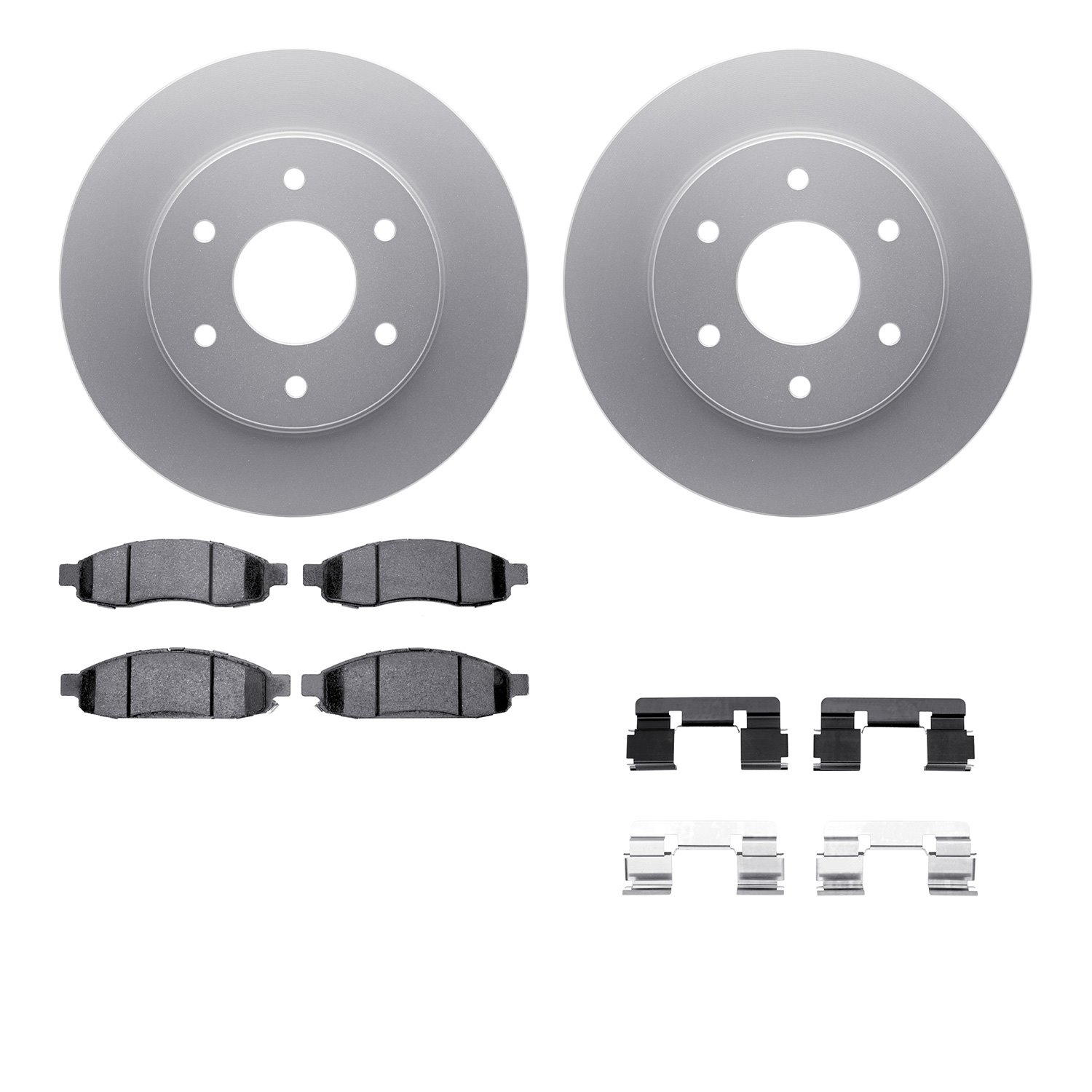 4512-67133 Geospec Brake Rotors w/5000 Advanced Brake Pads Kit & Hardware, 2004-2005 Infiniti/Nissan, Position: Front