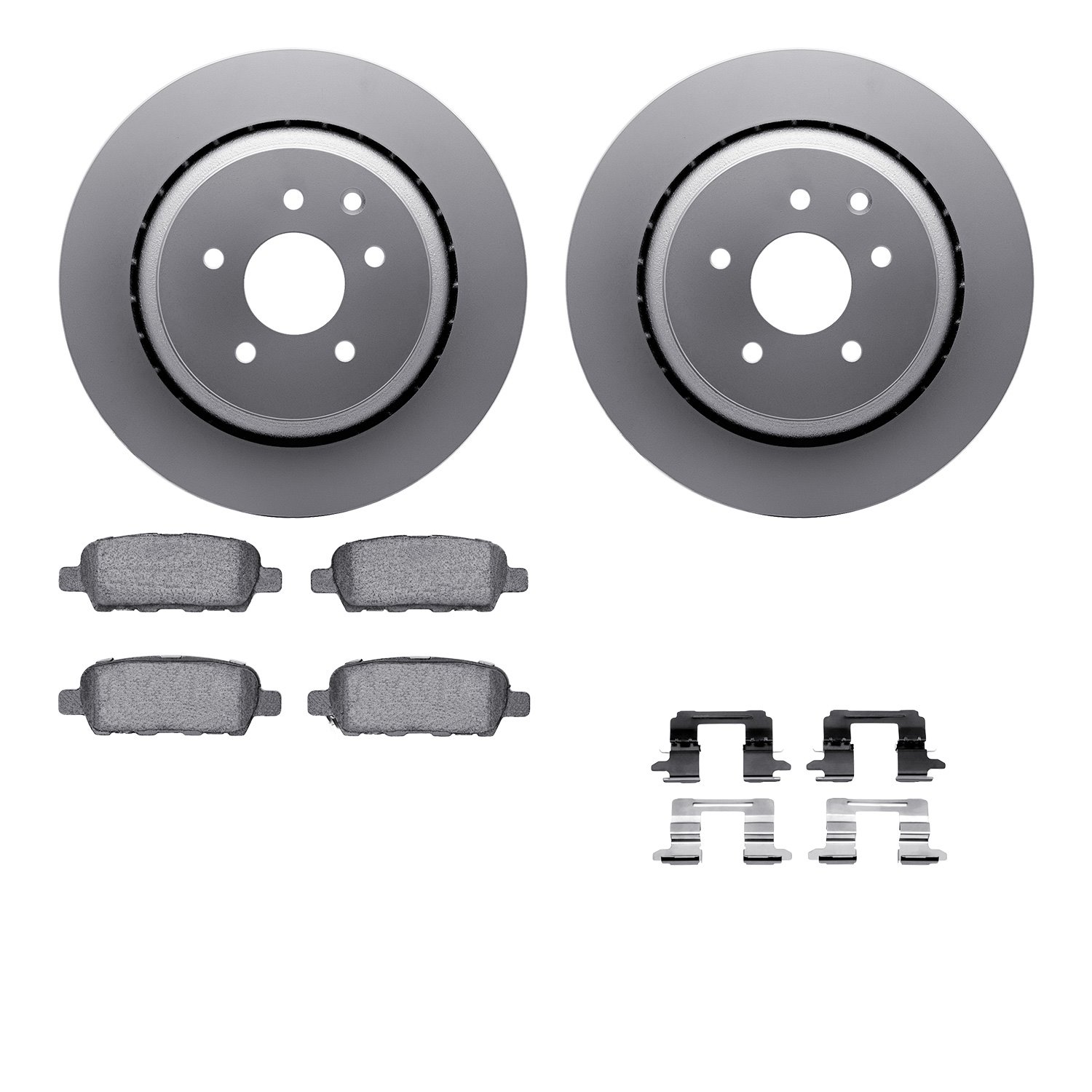 4512-68020 Geospec Brake Rotors w/5000 Advanced Brake Pads Kit & Hardware, 2007-2015 Infiniti/Nissan, Position: Rear