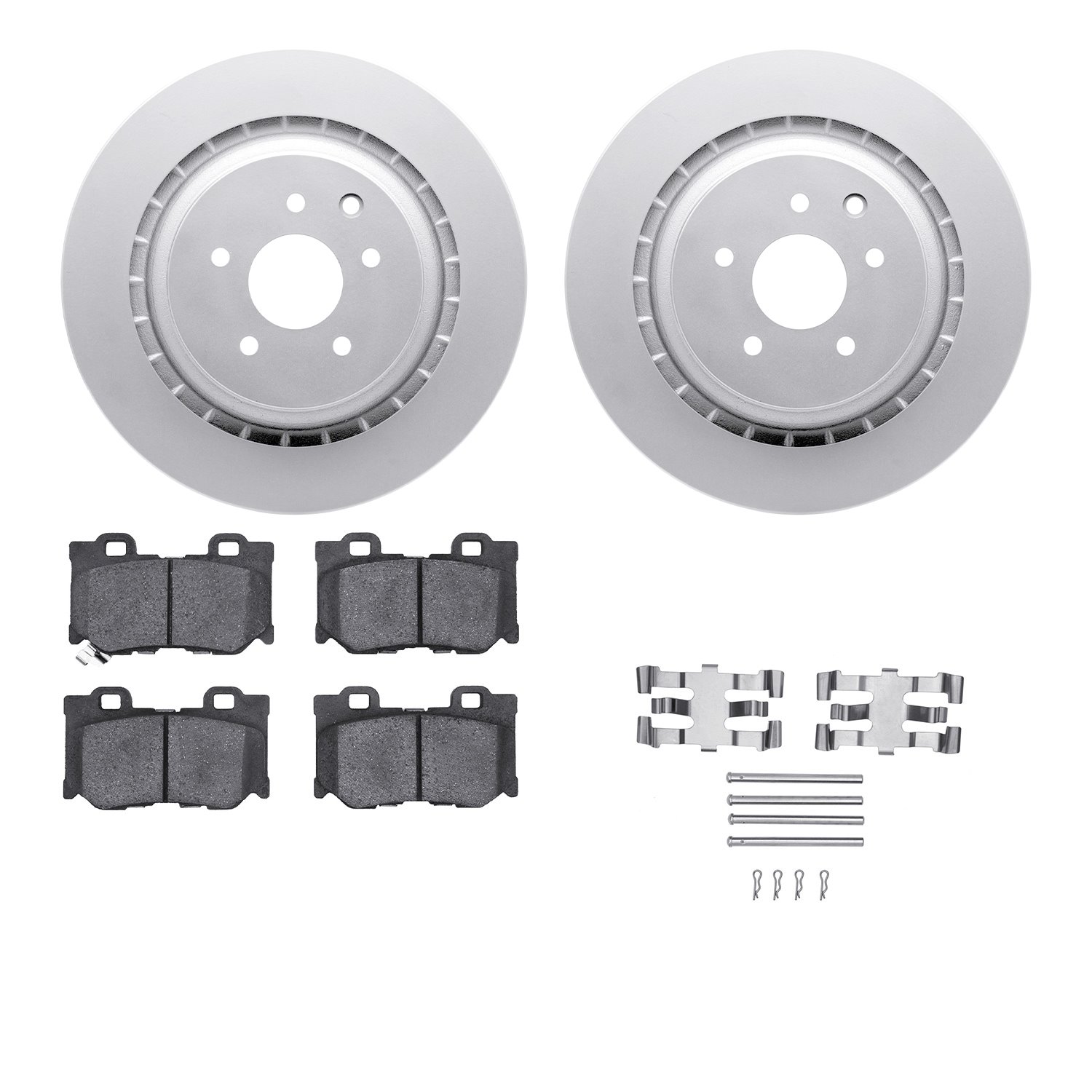 4512-68023 Geospec Brake Rotors w/5000 Advanced Brake Pads Kit & Hardware, 2008-2020 Infiniti/Nissan, Position: Rear