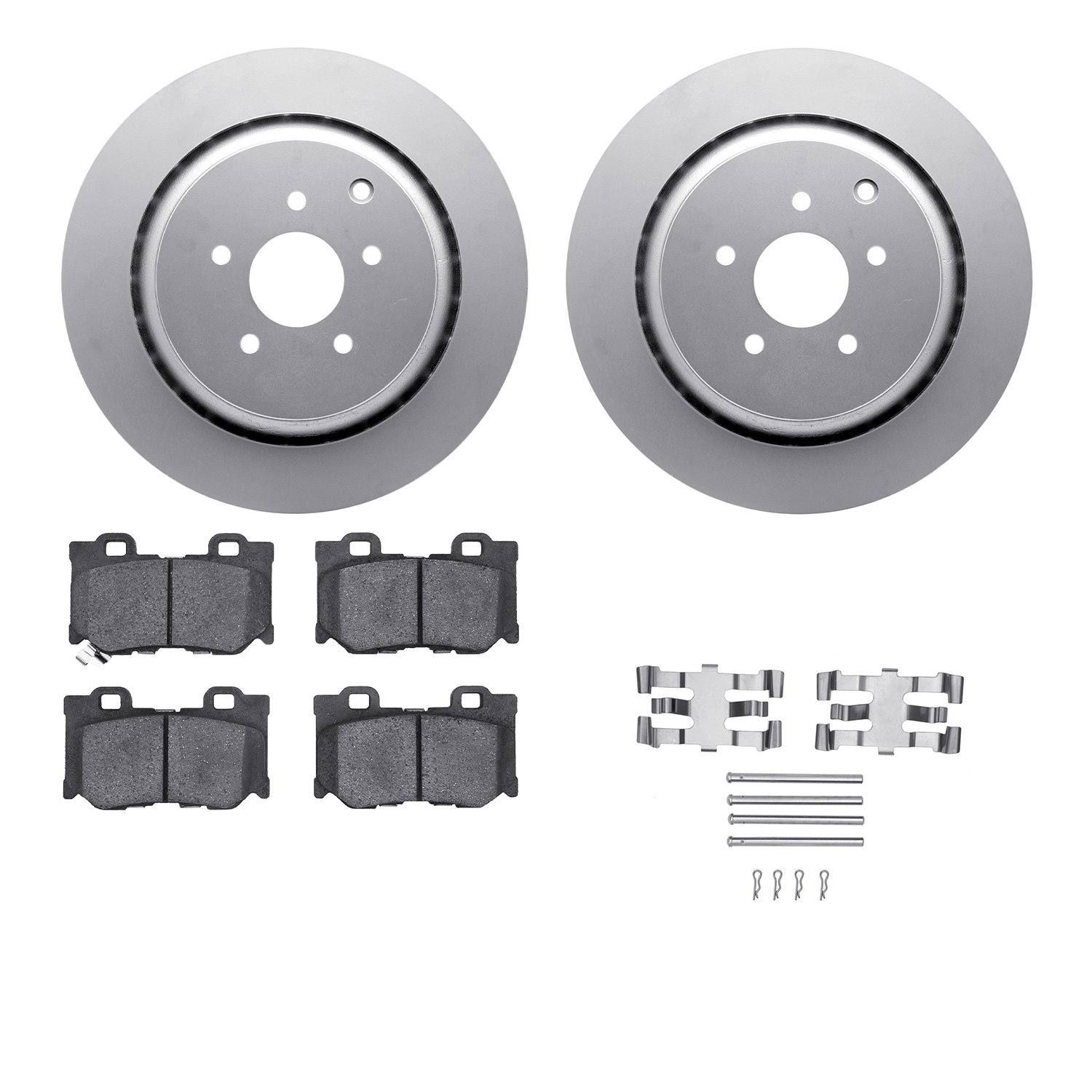 4512-68026 Geospec Brake Rotors w/5000 Advanced Brake Pads Kit & Hardware, Fits Select Infiniti/Nissan, Position: Rear
