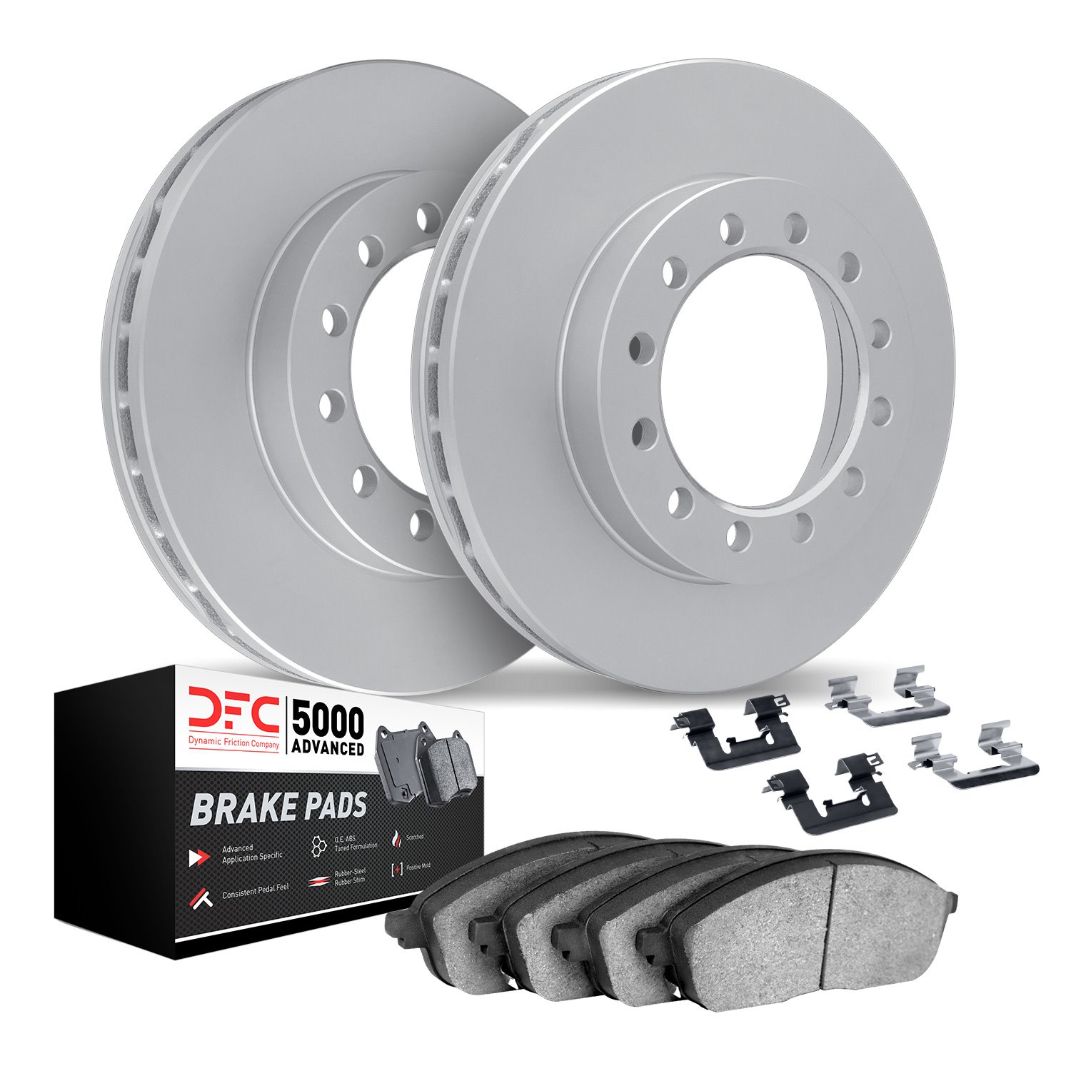 4512-72041 Geospec Brake Rotors w/5000 Advanced Brake Pads Kit & Hardware, 2012-2020 Freightliner, Position: Rear