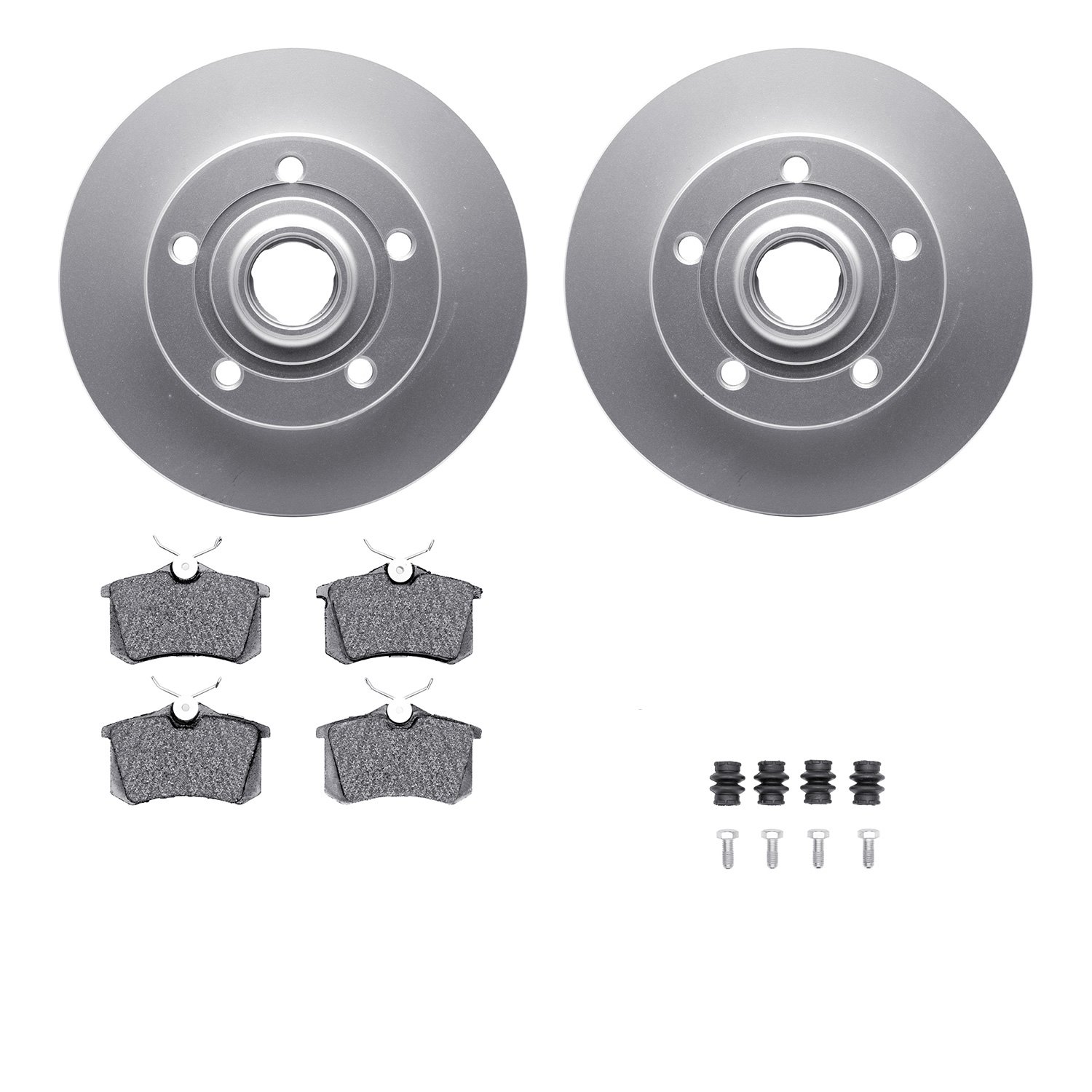 4512-73081 Geospec Brake Rotors w/5000 Advanced Brake Pads Kit & Hardware, 1997-2001 Audi/Volkswagen, Position: Rear