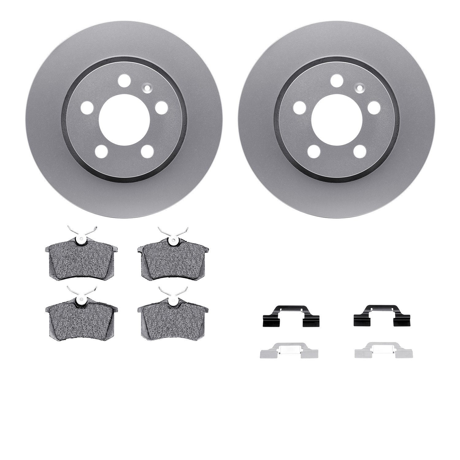 4512-74111 Geospec Brake Rotors w/5000 Advanced Brake Pads Kit & Hardware, 2003-2006 Audi/Volkswagen, Position: Rear