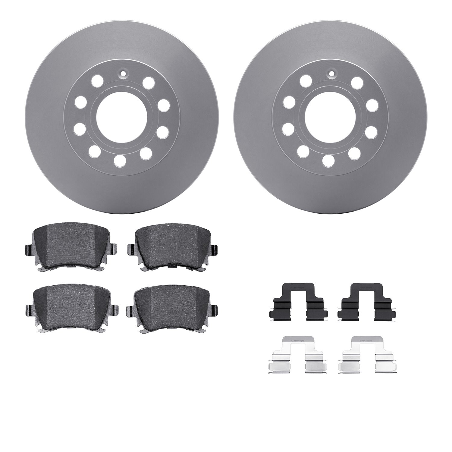 4512-74115 Geospec Brake Rotors w/5000 Advanced Brake Pads Kit & Hardware, 2005-2010 Audi/Volkswagen, Position: Rear