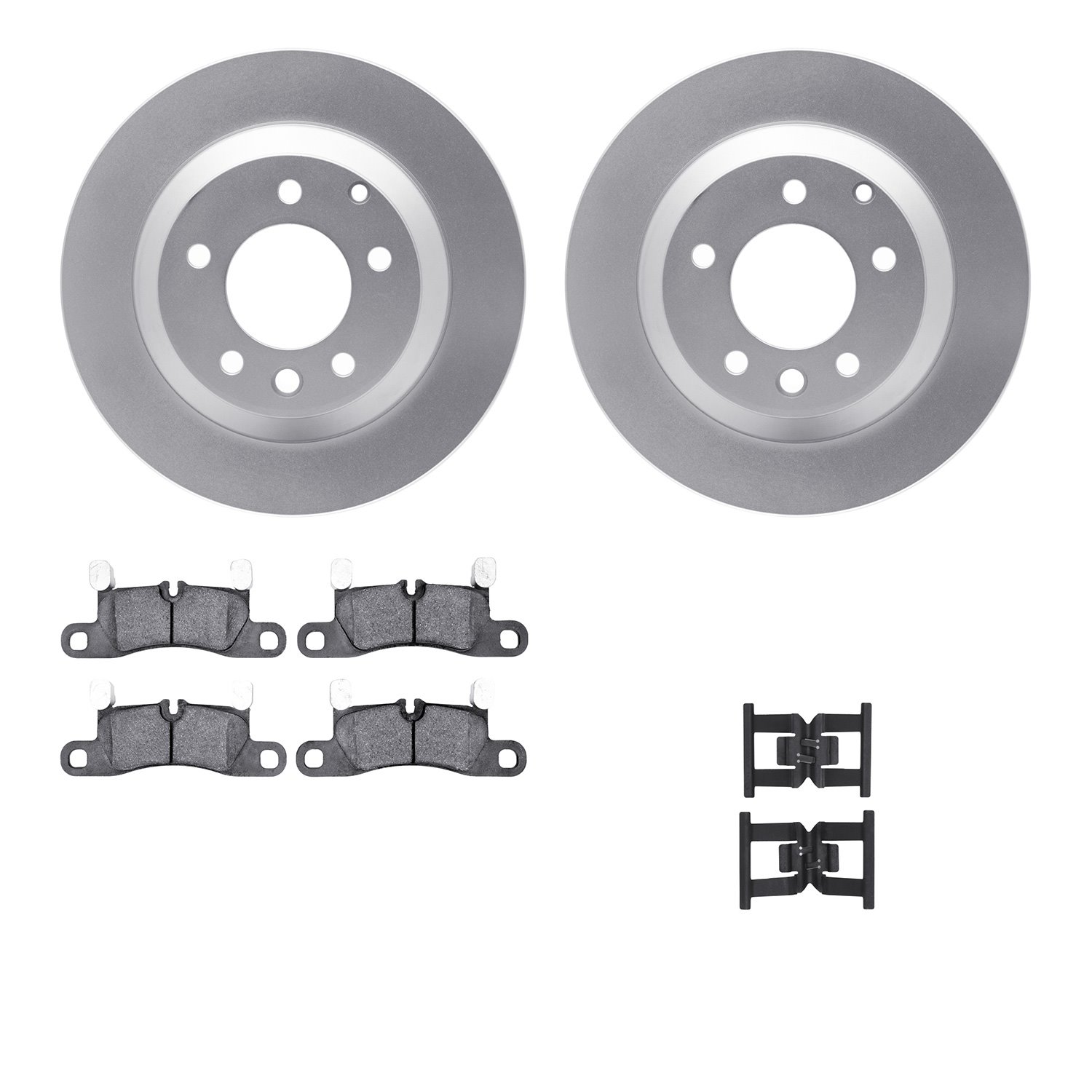 4512-74145 Geospec Brake Rotors w/5000 Advanced Brake Pads Kit & Hardware, 2011-2014 Porsche, Position: Rear