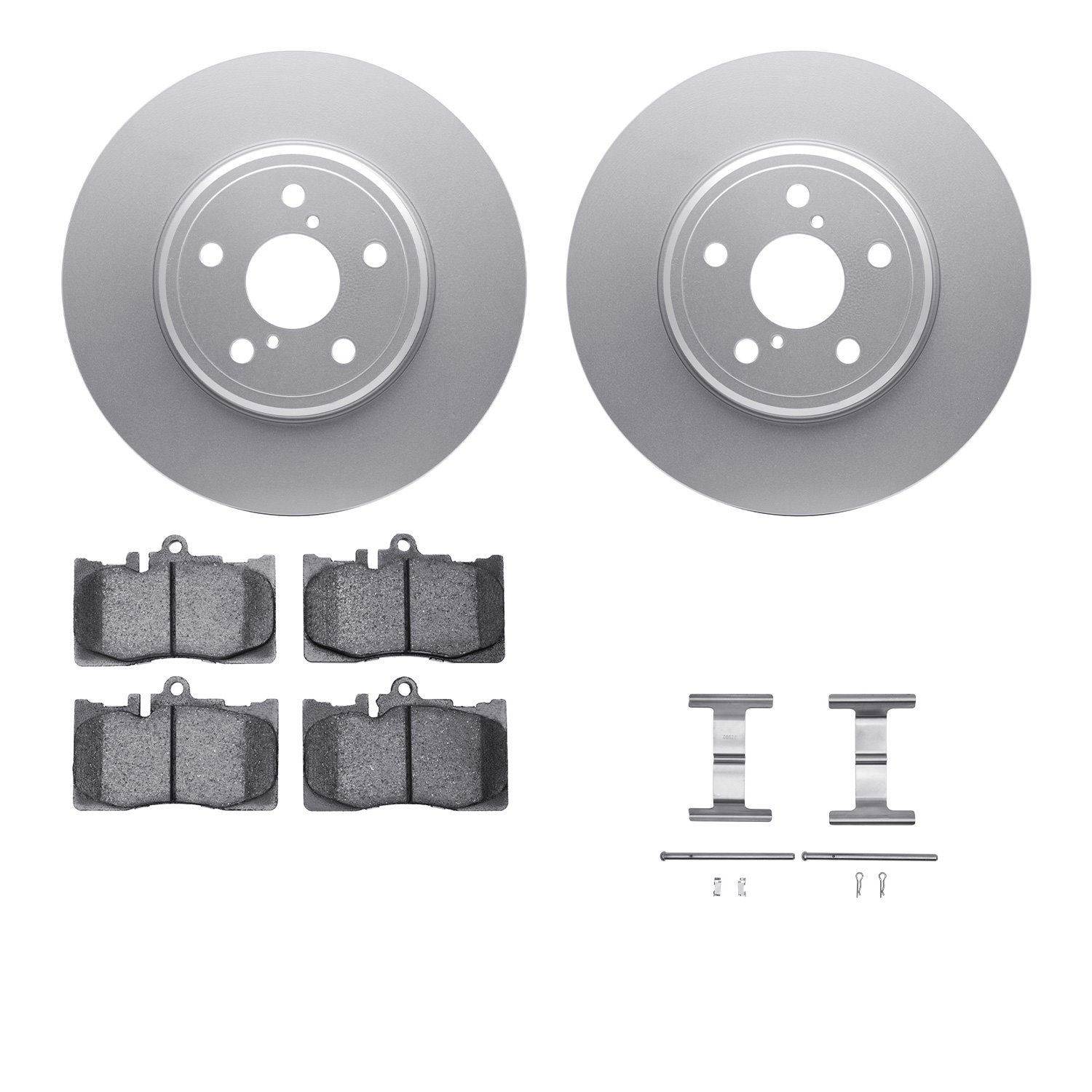 4512-75044 Geospec Brake Rotors w/5000 Advanced Brake Pads Kit & Hardware, 2001-2006 Lexus/Toyota/Scion, Position: Front