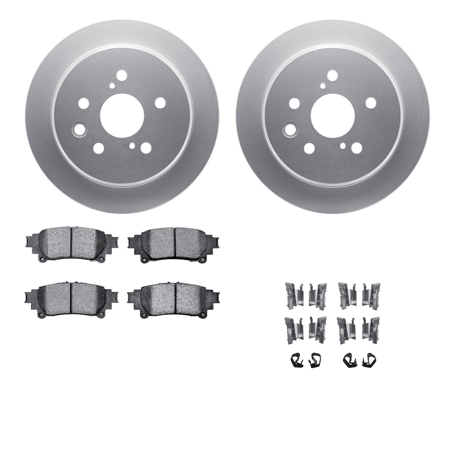 4512-75049 Geospec Brake Rotors w/5000 Advanced Brake Pads Kit & Hardware, 2014-2015 Lexus/Toyota/Scion, Position: Rear