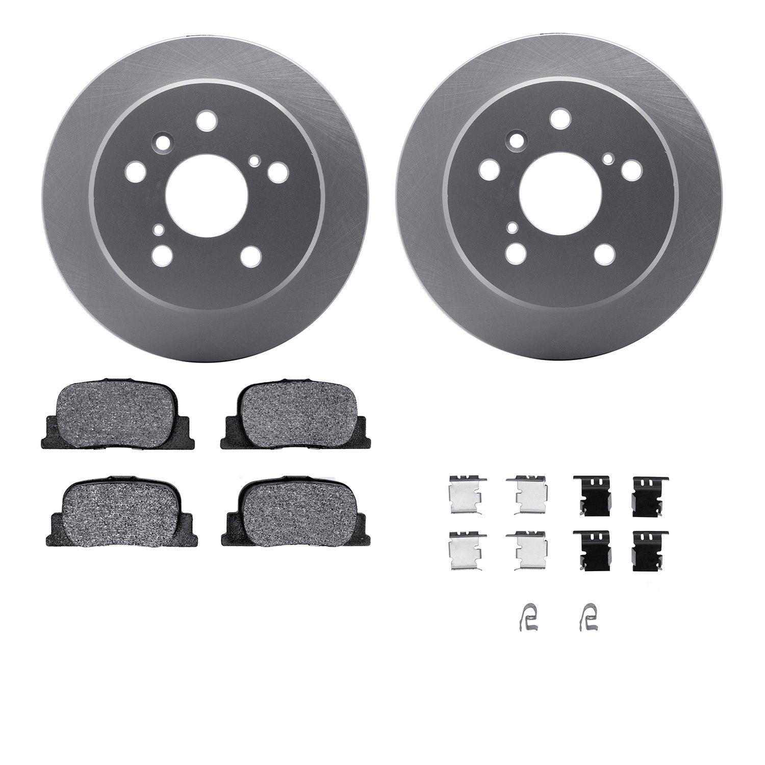 4512-76107 Geospec Brake Rotors w/5000 Advanced Brake Pads Kit & Hardware, 2000-2001 Lexus/Toyota/Scion, Position: Rear