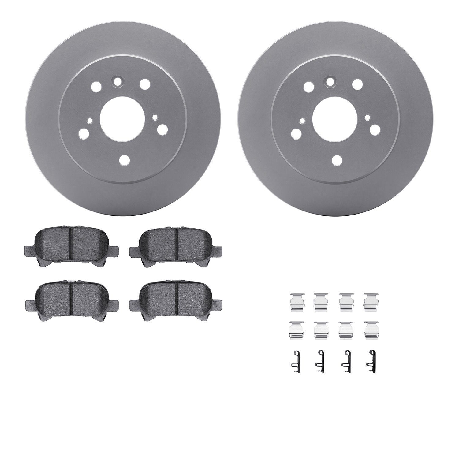 4512-76120 Geospec Brake Rotors w/5000 Advanced Brake Pads Kit & Hardware, 2000-2004 Lexus/Toyota/Scion, Position: Rear