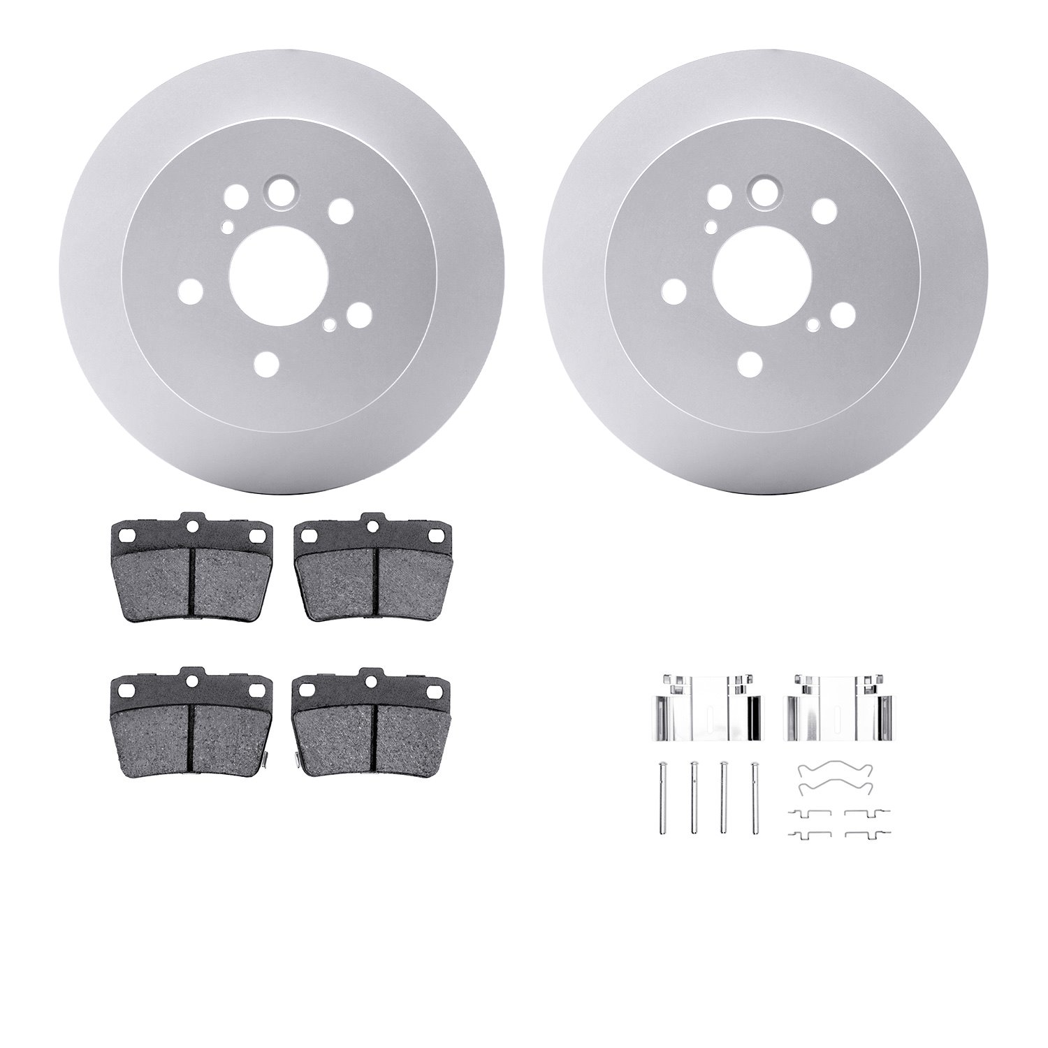 4512-76177 Geospec Brake Rotors w/5000 Advanced Brake Pads Kit & Hardware, 2004-2005 Lexus/Toyota/Scion, Position: Rear