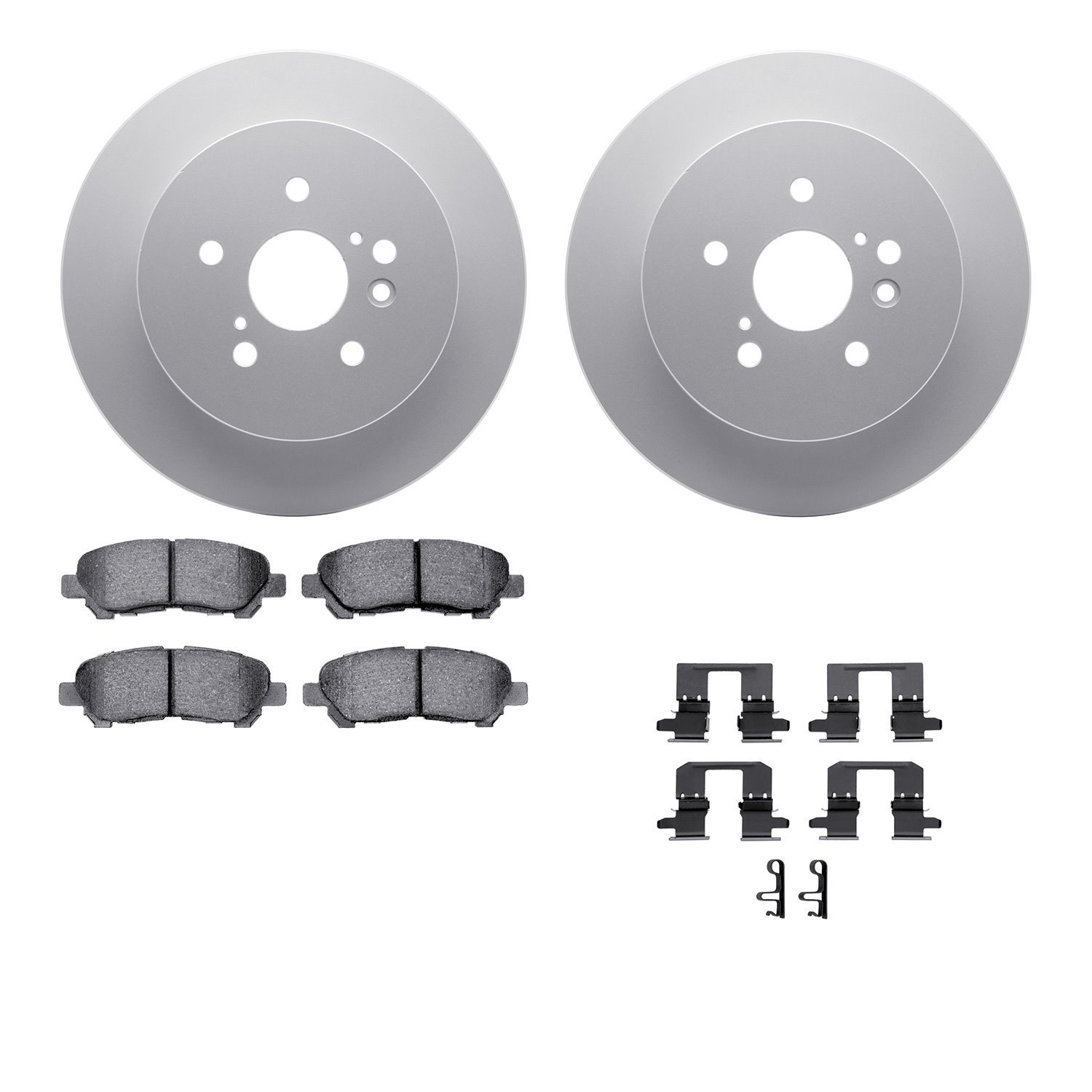 4512-76185 Geospec Brake Rotors w/5000 Advanced Brake Pads Kit & Hardware, 2008-2013 Lexus/Toyota/Scion, Position: Rear