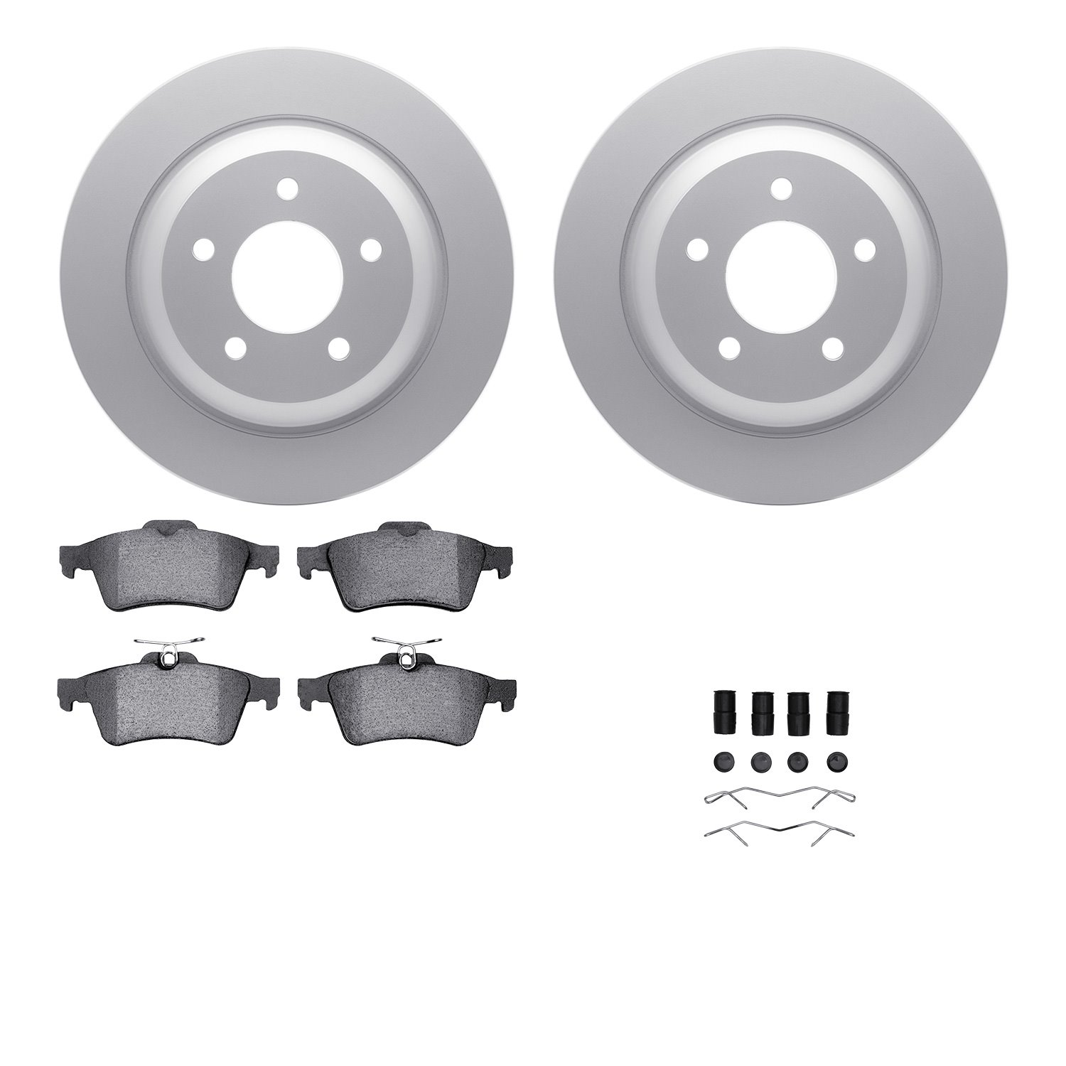 4512-80086 Geospec Brake Rotors w/5000 Advanced Brake Pads Kit & Hardware, 2006-2015 Ford/Lincoln/Mercury/Mazda, Position: Rear