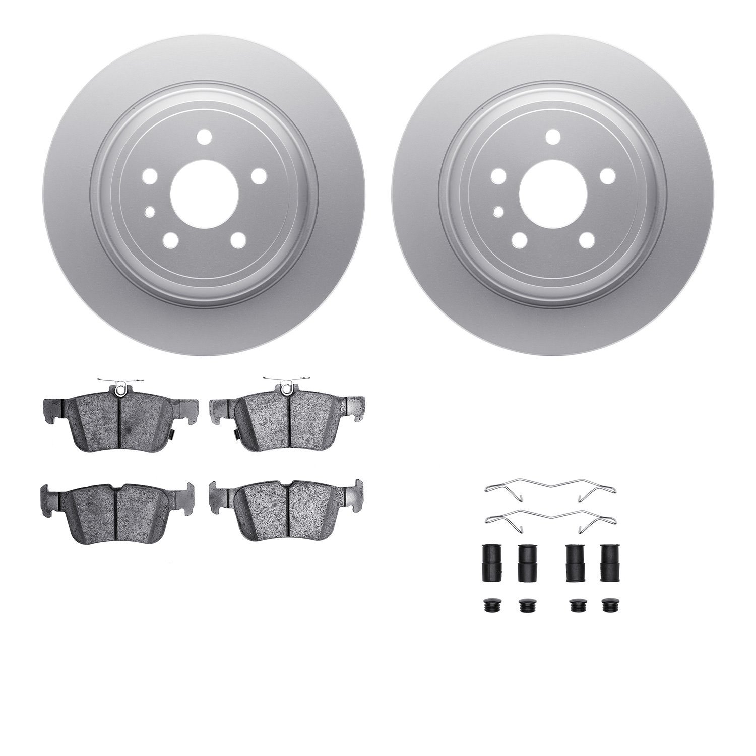4512-99070 Geospec Brake Rotors w/5000 Advanced Brake Pads Kit & Hardware, 2013-2020 Ford/Lincoln/Mercury/Mazda, Position: Rear