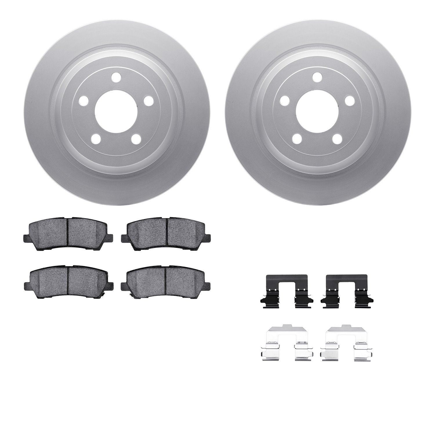 4512-99075 Geospec Brake Rotors w/5000 Advanced Brake Pads Kit & Hardware, 2015-2021 Ford/Lincoln/Mercury/Mazda, Position: Rear