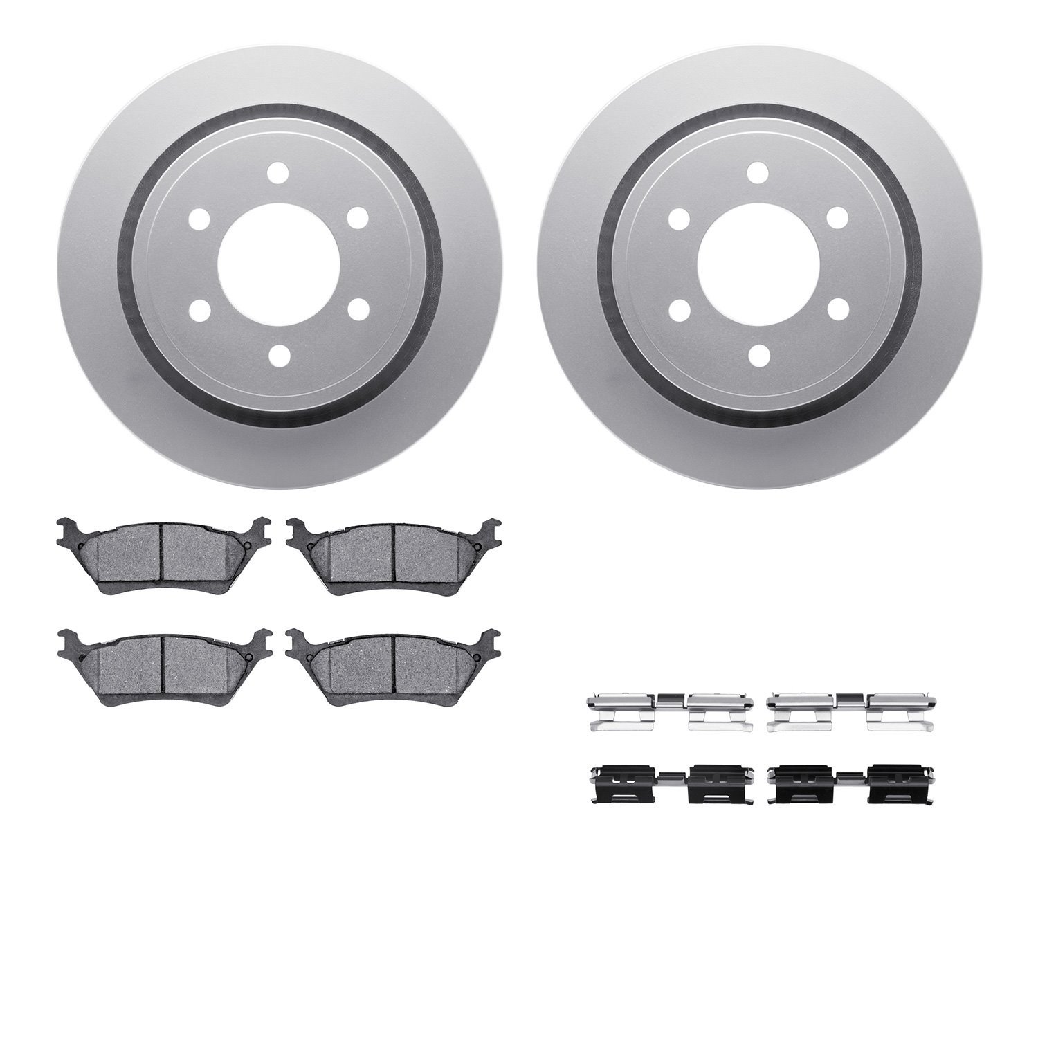 4512-99211 Geospec Brake Rotors w/5000 Advanced Brake Pads Kit & Hardware, 2012-2020 Ford/Lincoln/Mercury/Mazda, Position: Rear