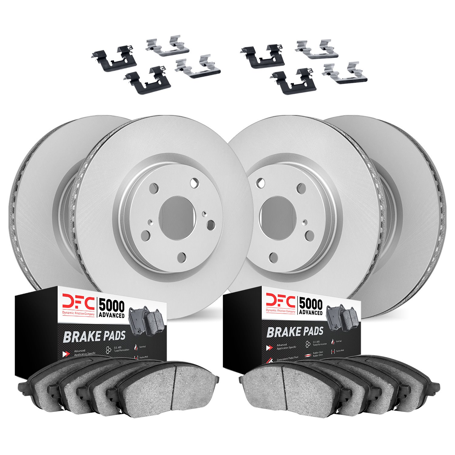 4514-11004 Geospec Brake Rotors w/5000 Advanced Brake Pads Kit & Hardware, 2005-2009 Land Rover, Position: Front and Rear