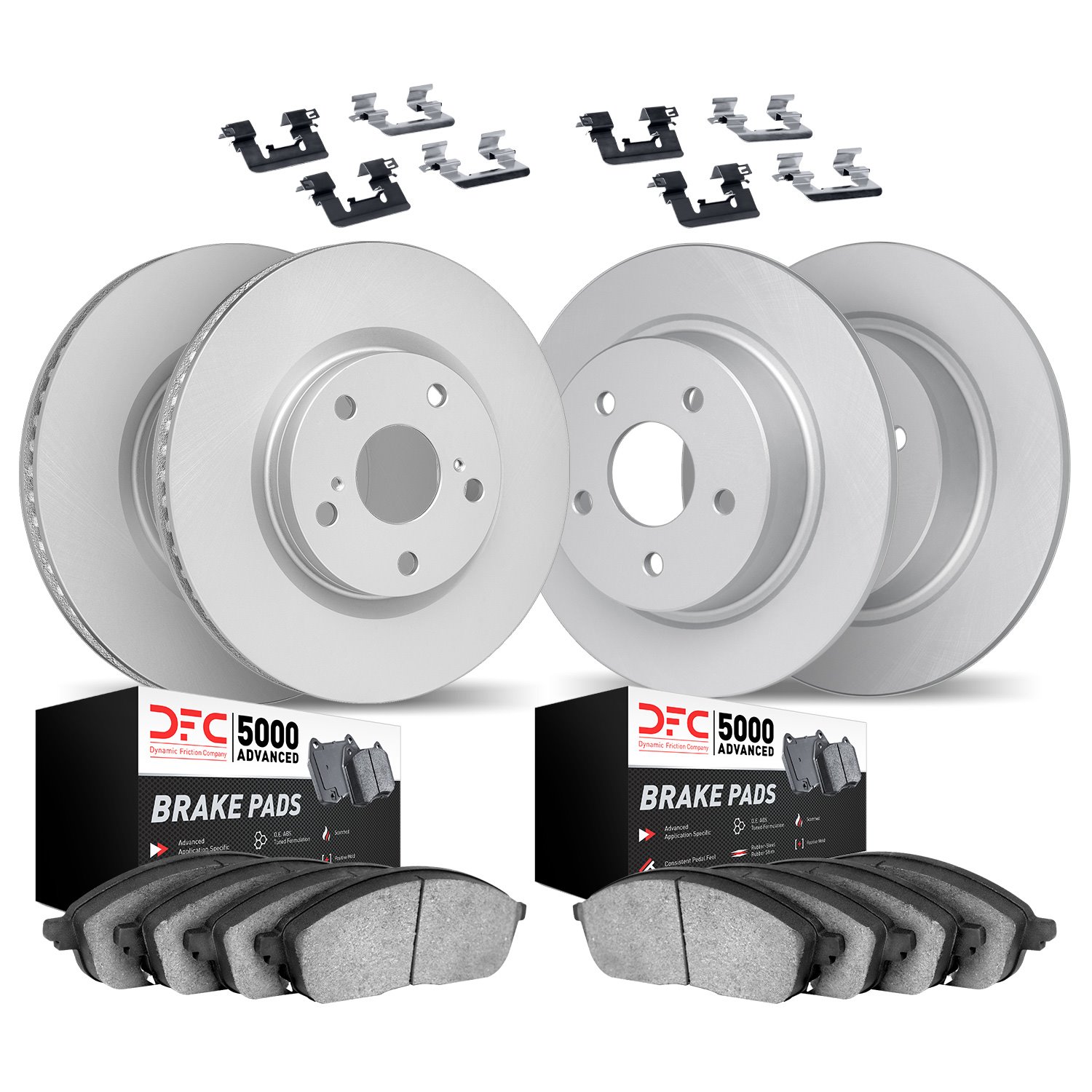 4514-11022 Geospec Brake Rotors w/5000 Advanced Brake Pads Kit & Hardware, 2020-2020 Land Rover, Position: Front and Rear