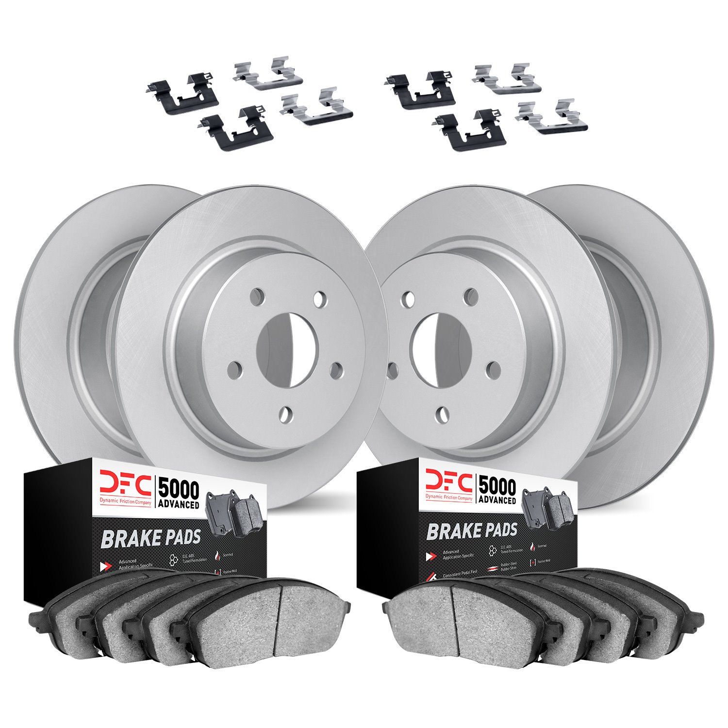 4514-31011 Geospec Brake Rotors w/5000 Advanced Brake Pads Kit & Hardware, 1996-1997 BMW, Position: Front and Rear