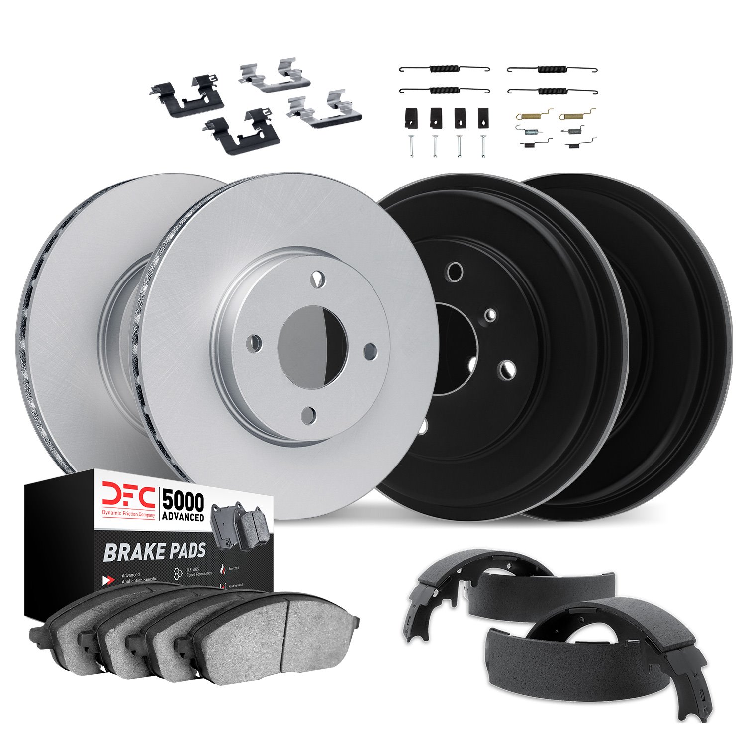 4514-54080 Geospec Brake Rotors w/5000 Advanced Brake Pads/Drums/Shoes & Hardware Kit, 1990-1992 Ford/Lincoln/Mercury/Mazda, Pos