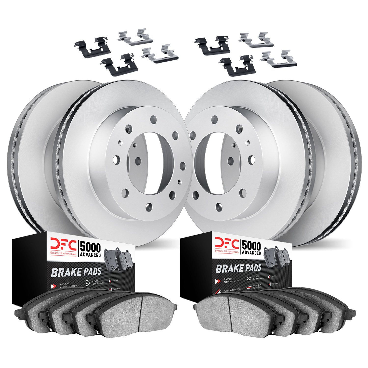 4514-67080 Geospec Brake Rotors w/5000 Advanced Brake Pads Kit & Hardware, 2012-2021 Infiniti/Nissan, Position: Front and Rear