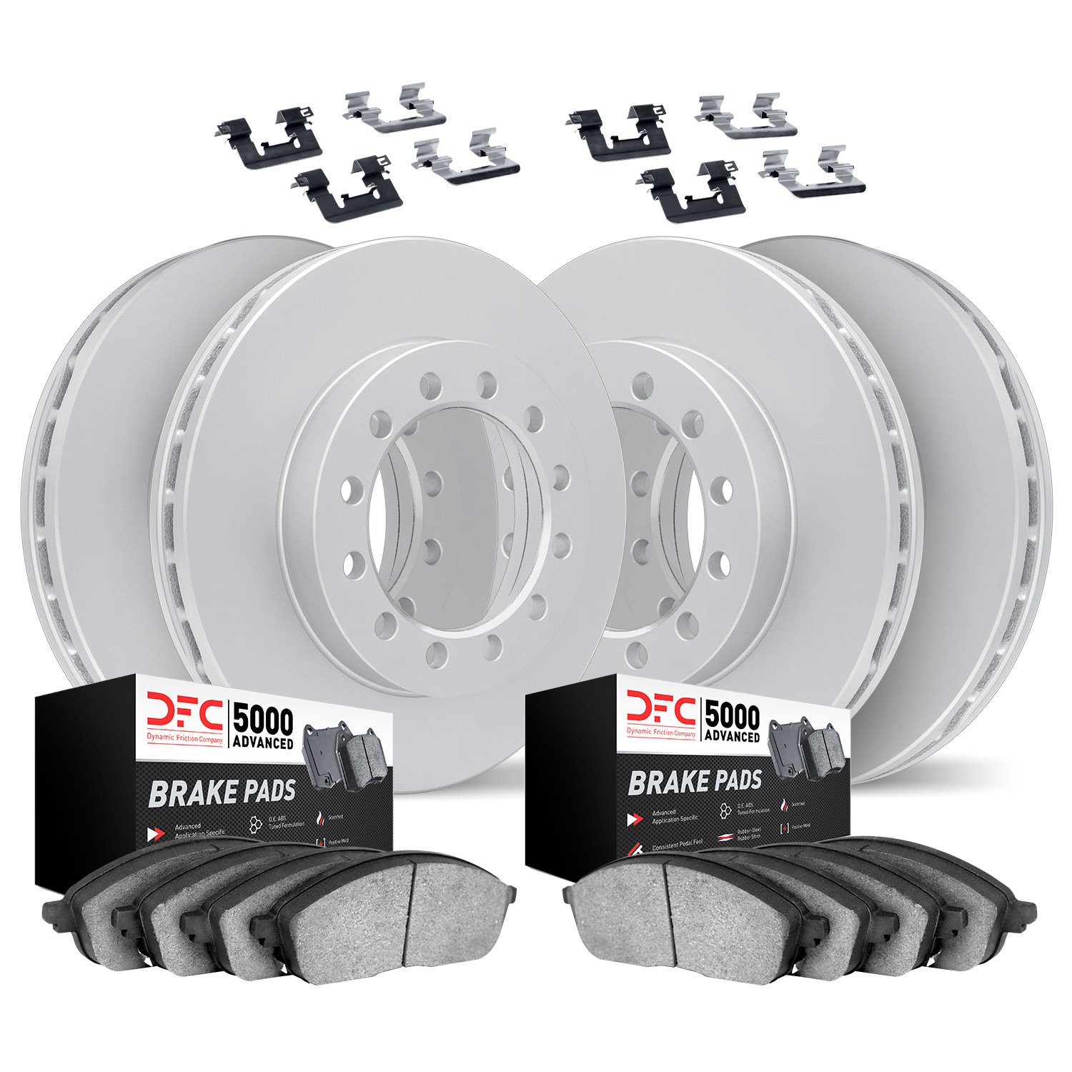 4514-72035 Geospec Brake Rotors w/5000 Advanced Brake Pads Kit & Hardware, 2010-2011 Freightliner, Position: Front and Rear