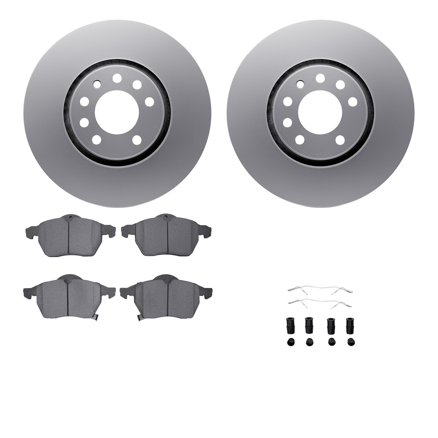 4612-65003 Geospec Brake Rotors w/5000 Euro Ceramic Brake Pads & Hardware, 1999-2010 GM, Position: Front