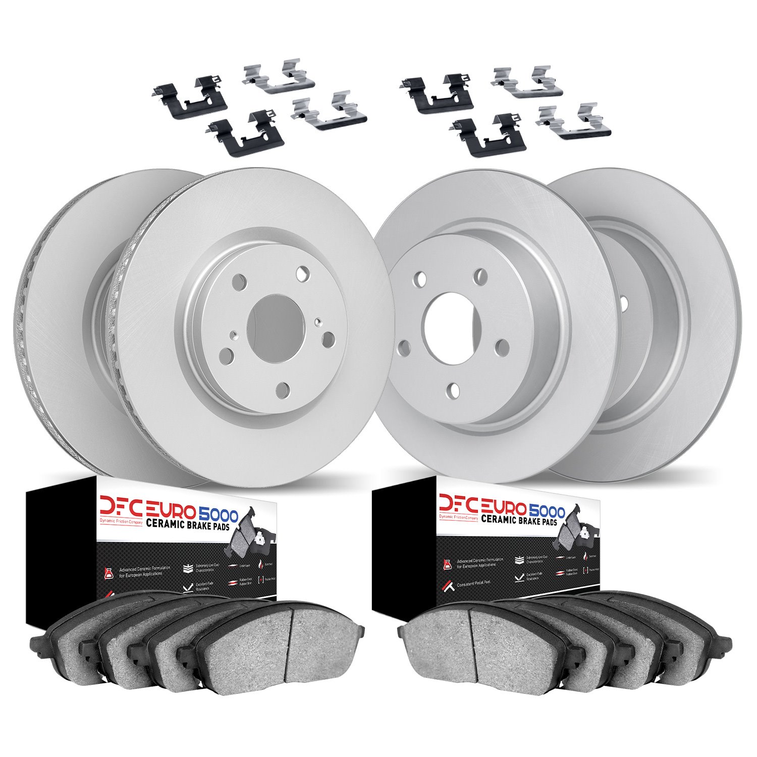 4614-10009 Geospec Brake Rotors w/5000 Euro Ceramic Brake Pads & Hardware, 1979-1984 Volvo, Position: Front and Rear