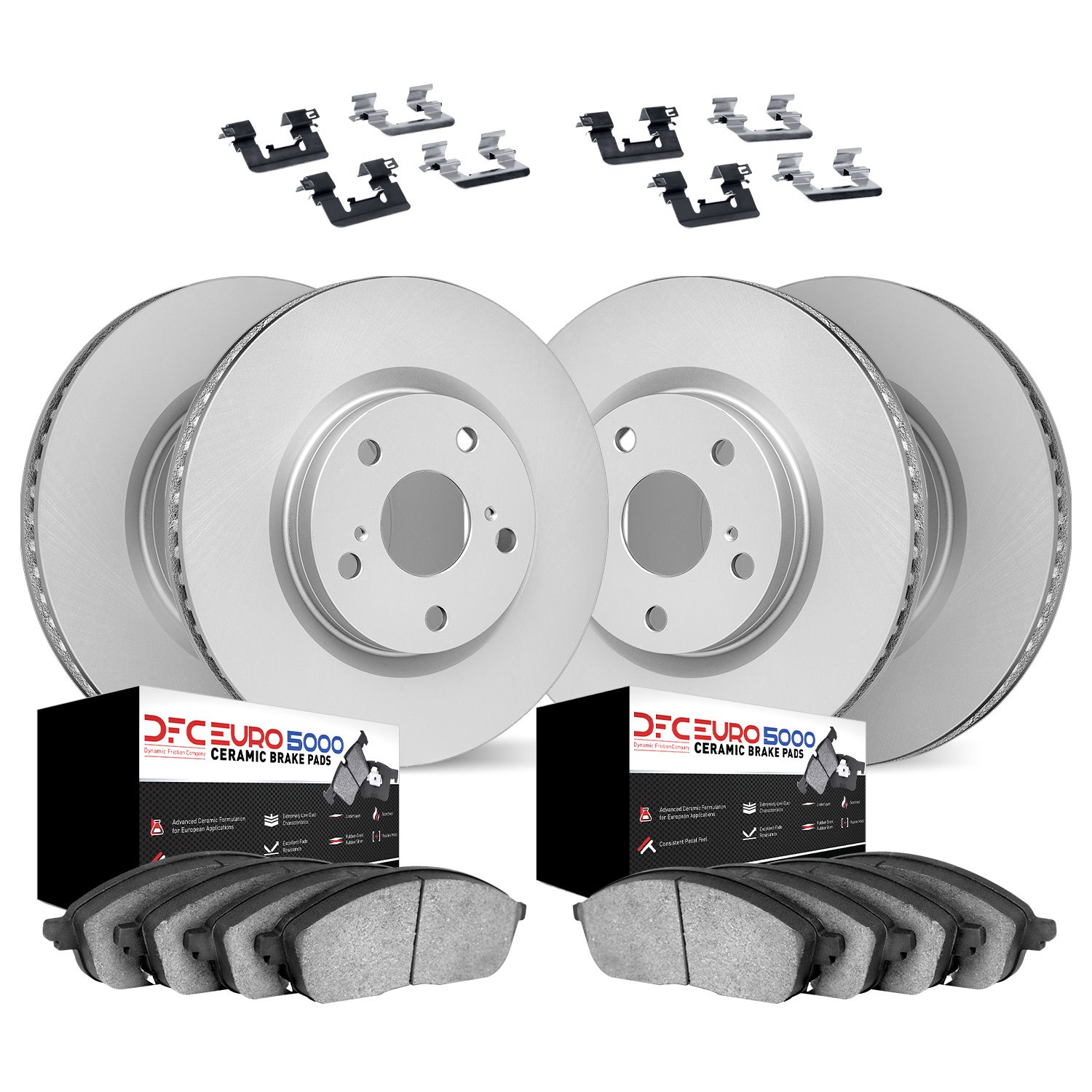 4614-10449 Geospec Brake Rotors w/5000 Euro Ceramic Brake Pads & Hardware, 2003-2005 Infiniti/Nissan, Position: Front and Rear
