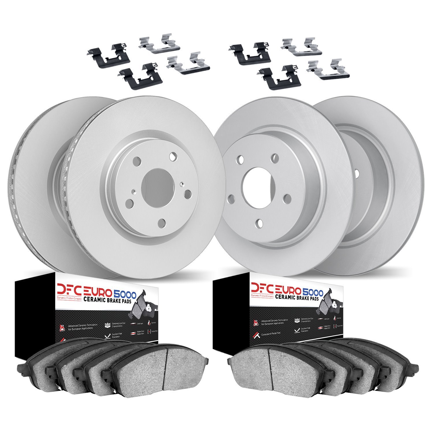 4614-10726 Geospec Brake Rotors w/5000 Euro Ceramic Brake Pads & Hardware, 2004-2013 Volvo, Position: Front and Rear