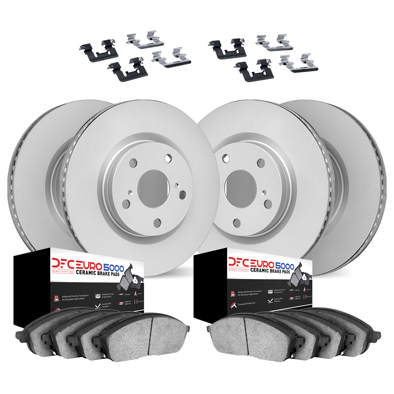 4614-10905 Geospec Brake Rotors w/5000 Euro Ceramic Brake Pads & Hardware, 2005-2007 Subaru, Position: Front and Rear