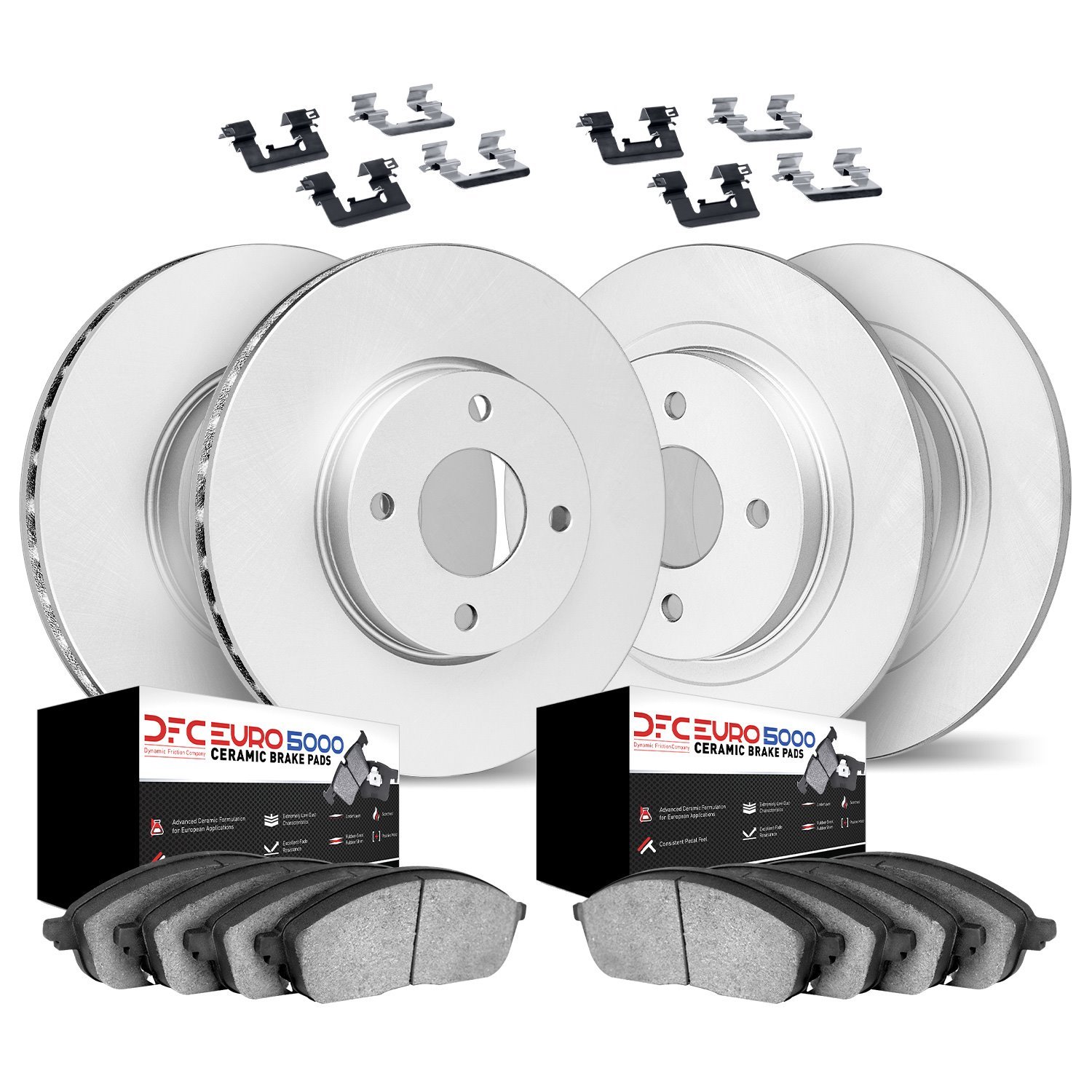 4614-12106 Geospec Brake Rotors w/5000 Euro Ceramic Brake Pads & Hardware, 2012-2019 Mopar, Position: Front and Rear
