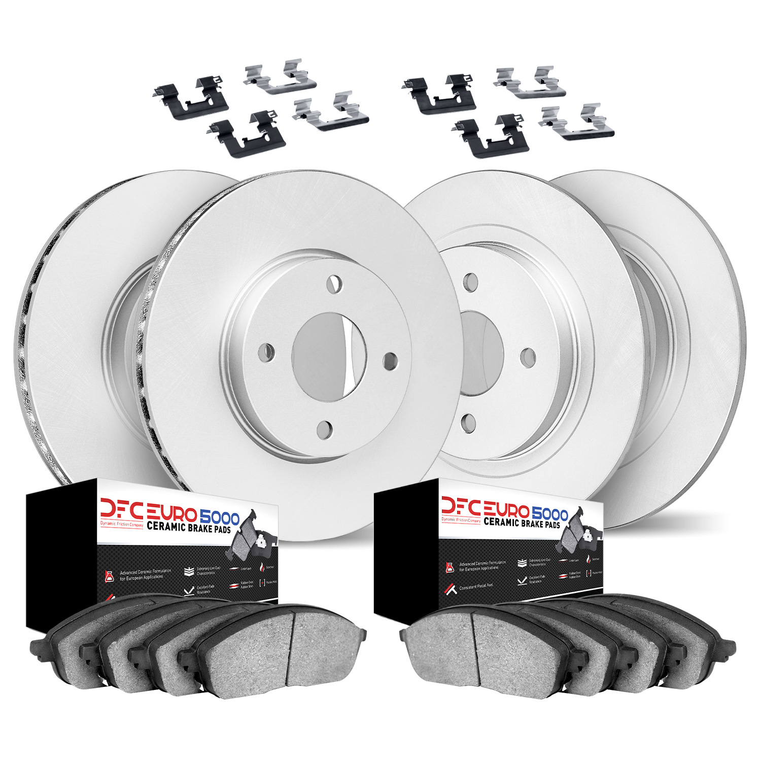 4614-12113 Geospec Brake Rotors w/5000 Euro Ceramic Brake Pads & Hardware, 2013-2019 Mopar, Position: Front and Rear
