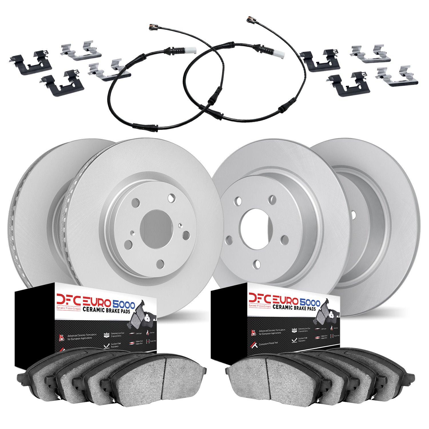 4624-10042 Geospec Brake Rotors w/5000 Euro Ceramic Brake Pads/Sensor & Hardware Kit, 1979-1985 Mercedes-Benz, Position: Front a