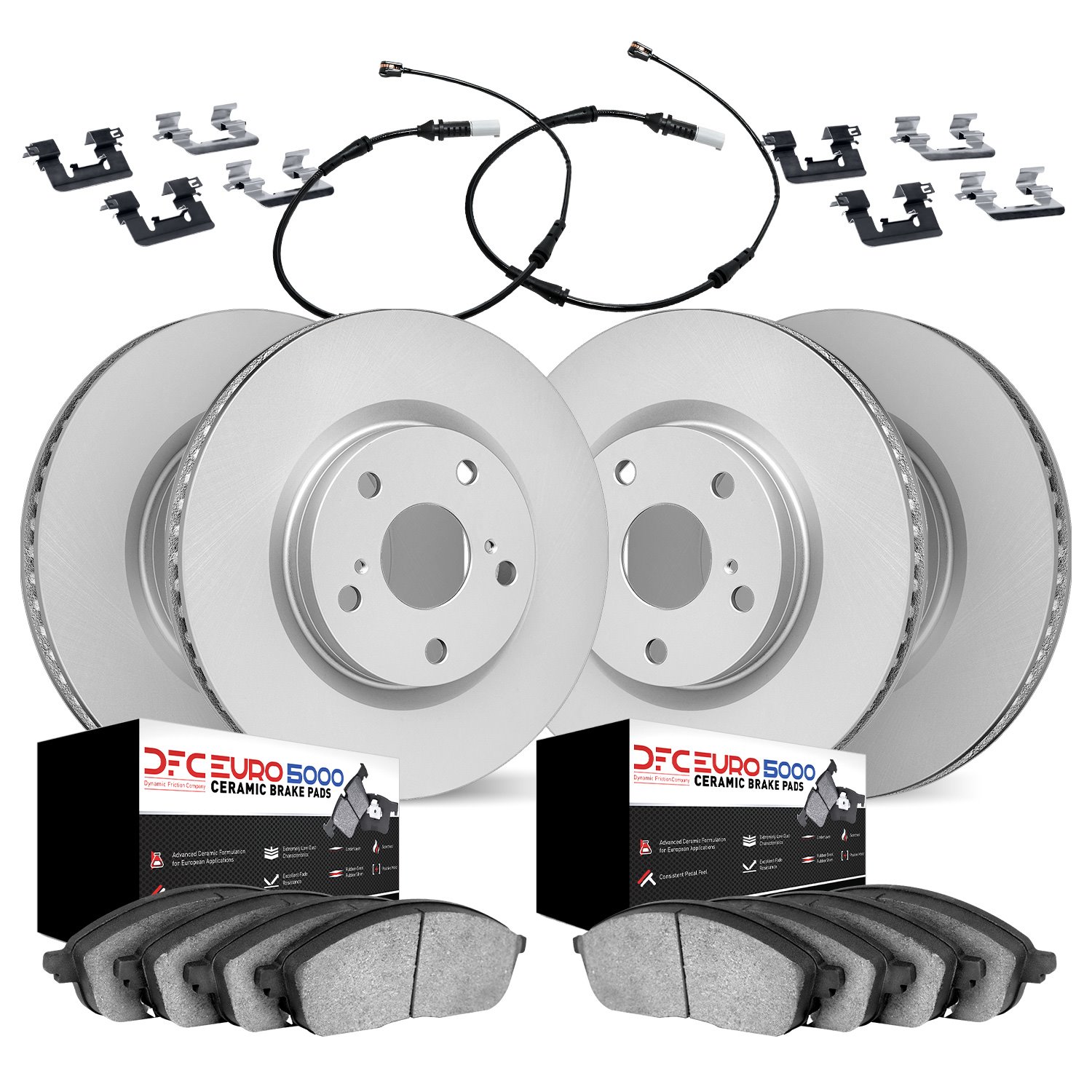 4624-10267 Geospec Brake Rotors w/5000 Euro Ceramic Brake Pads/Sensor & Hardware Kit, 2000-2006 Multiple Makes/Models, Position: