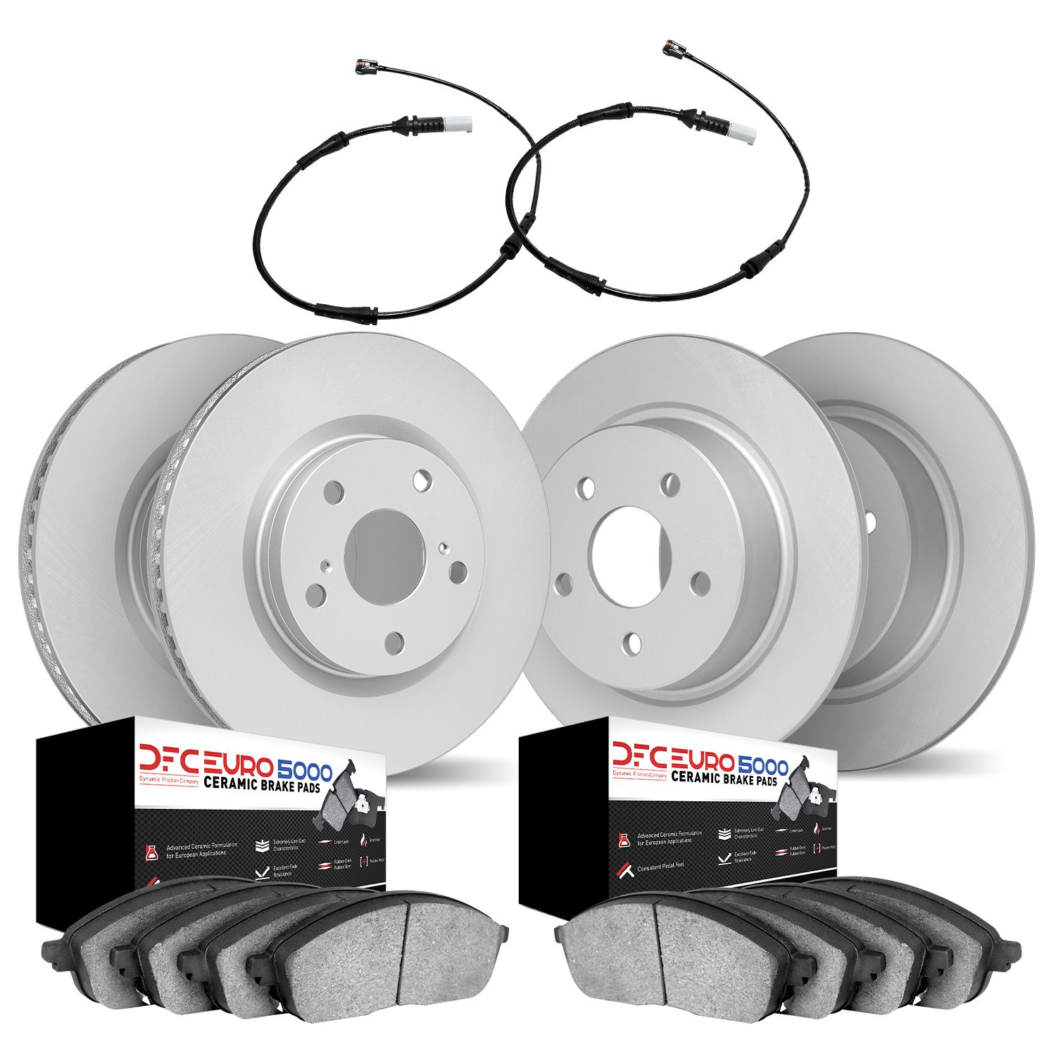 4634-12533 Geospec Brake Rotors w/5000 Euro Ceramic Brake Pads & Sensor, 2015-2019 Audi/Volkswagen, Position: Front and Rear