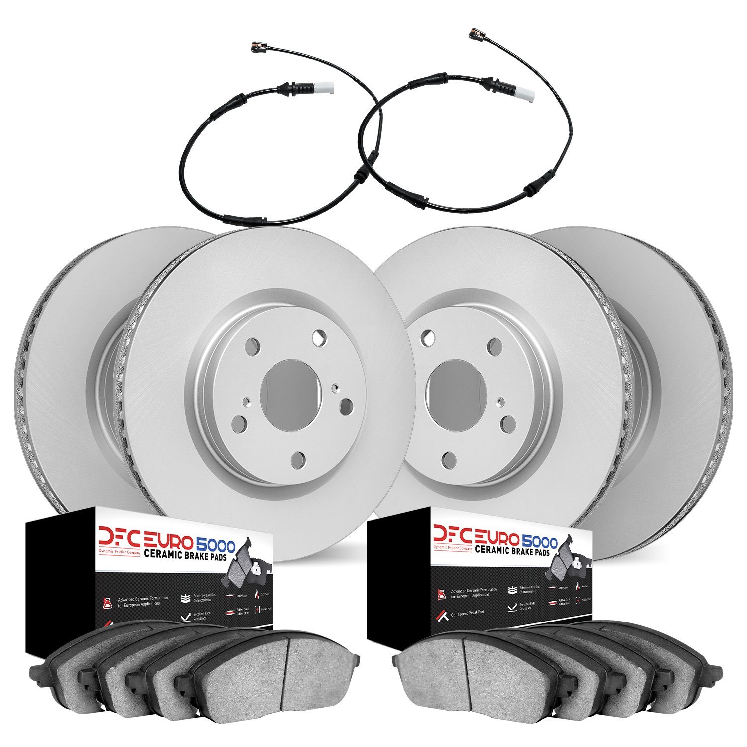 4634-12574 Geospec Brake Rotors w/5000 Euro Ceramic Brake Pads & Sensor, 2018-2019 Mercedes-Benz, Position: Front and Rear