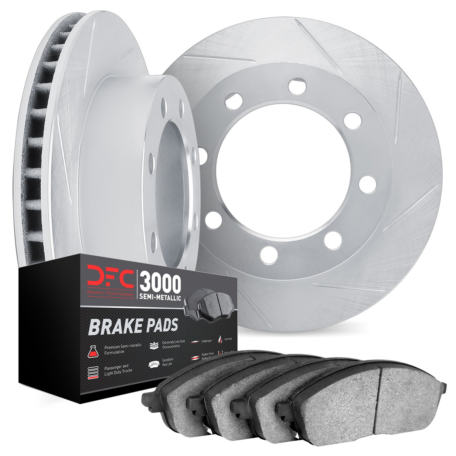 5102-40001 Slotted Brake Rotors with 3000-Series Semi-Metallic Brake Pads [Silver], 1973-1993 Mopar, Position: Front