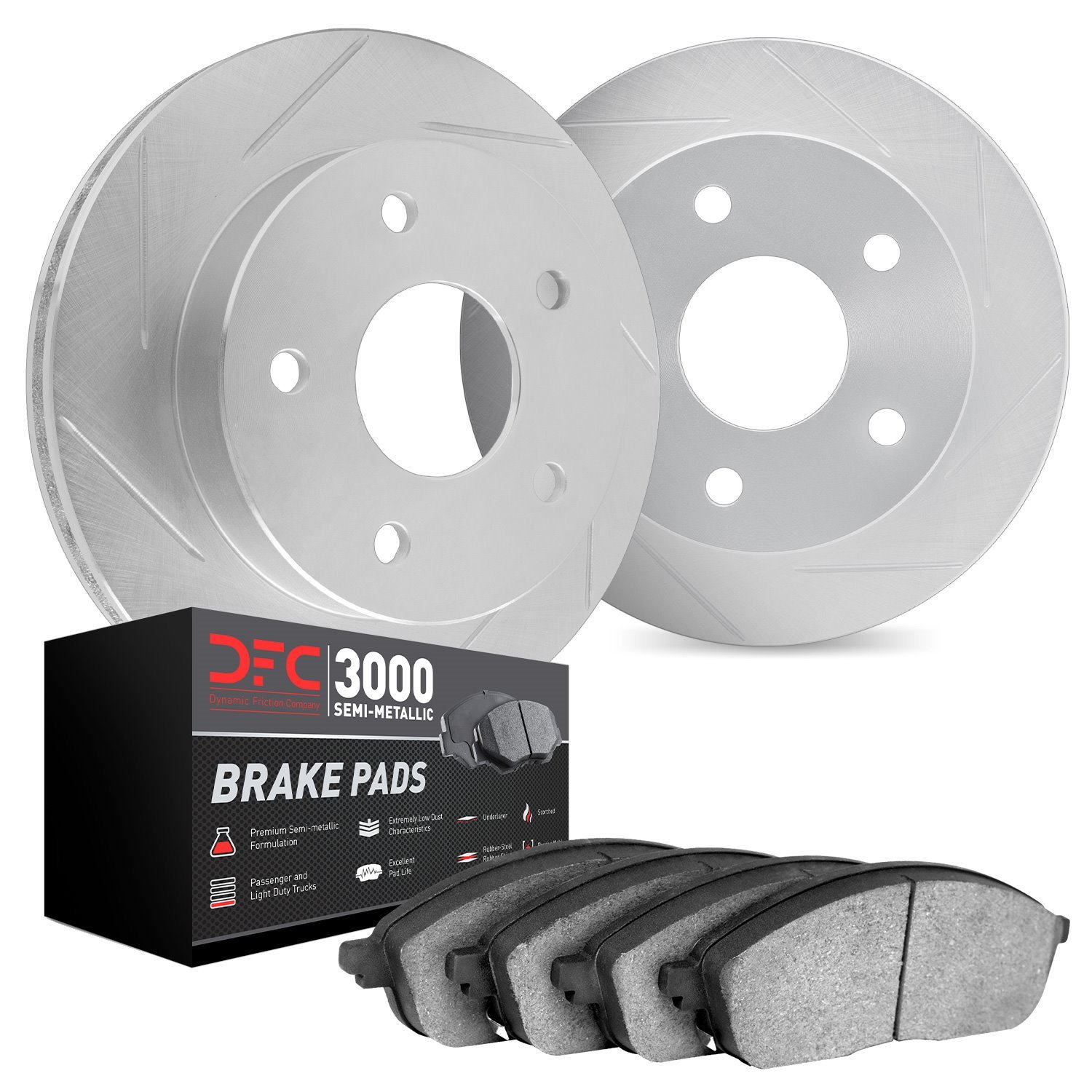 5102-47003 Slotted Brake Rotors with 3000-Series Semi-Metallic Brake Pads [Silver], 1977-1995 GM, Position: Front