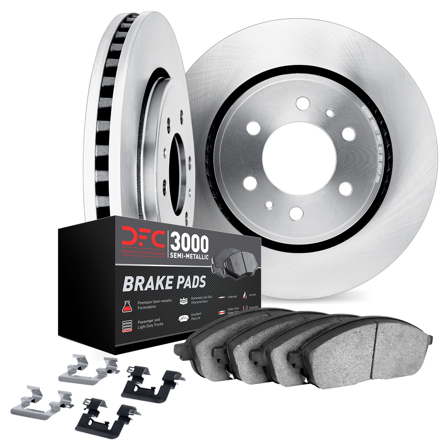 5112-42004 Slotted Brake Rotors with 3000-Series Semi-Metallic Brake Pads Kit & Hardware [Silver], 1971-1973 GM, Position: Front