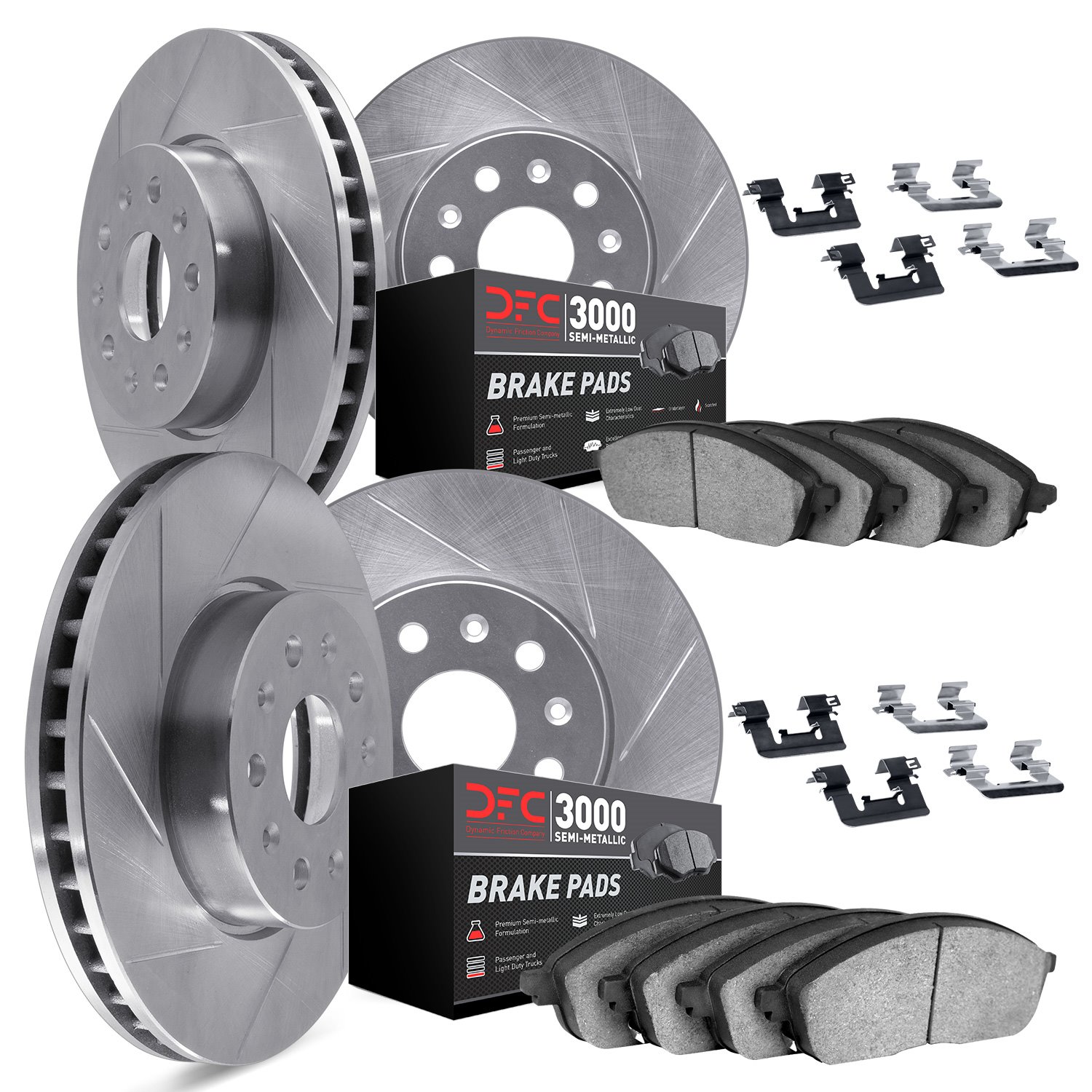 5114-02007 Slotted Brake Rotors with 3000-Series Semi-Metallic Brake Pads Kit & Hardware [Silver], 2008-2009 Multiple Makes/Mode